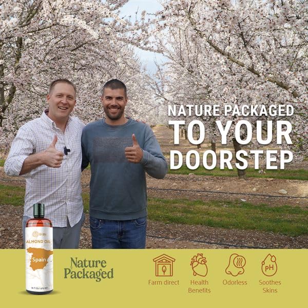 Nature Packaged Sweet Almond Oil - for Skin and Hair - Carrier Oil for Essential Oils Mixing - From EIR Oils' Farm in Mallorca, Spain - 4 Gallons