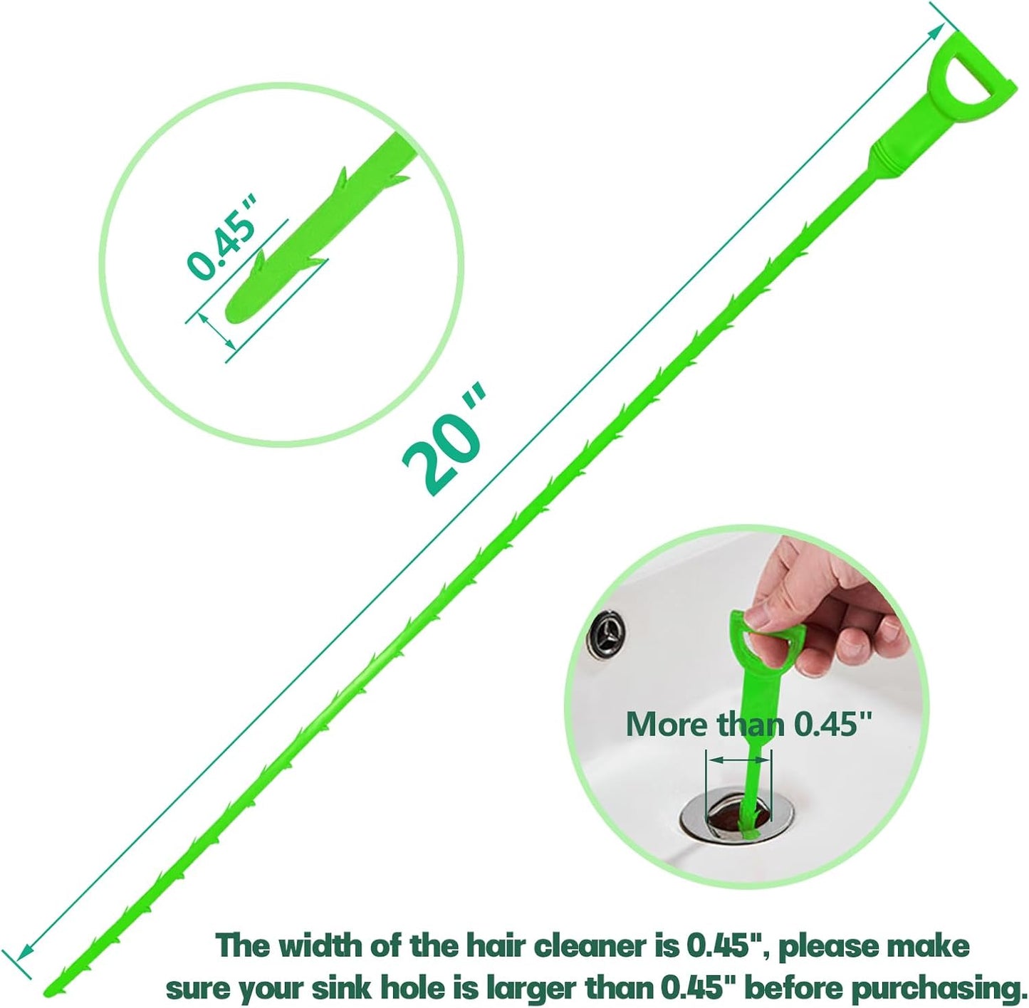 Drain Snake Hair Drain Clog Remover - 3 Pack Shower Snake Sink Unclogger Tool with Exquisite Packaging (Green)