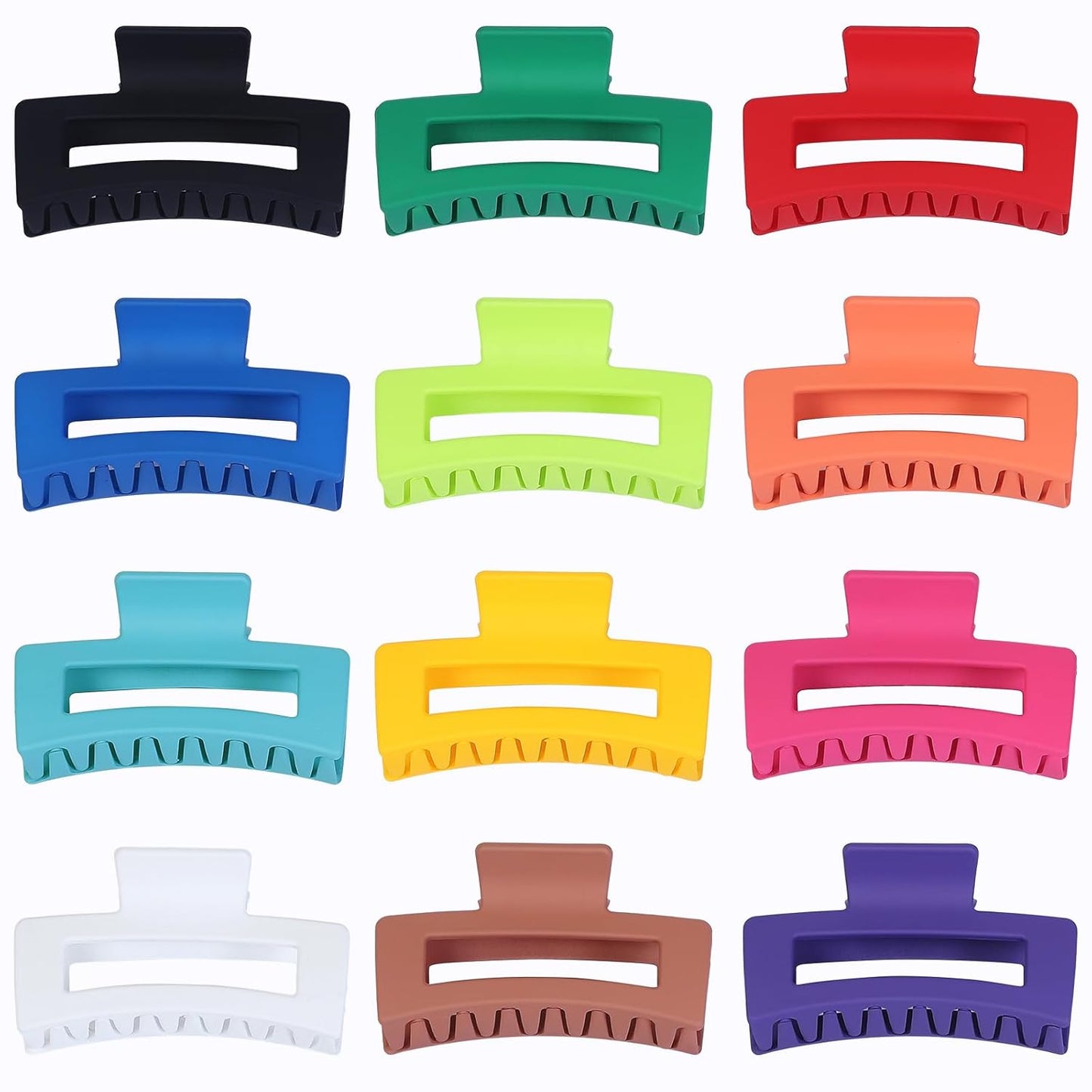 3.5 Inch Medium Hair Accessories: 12 Pcs Square Jaw Clips for Thick and Thin Hair - Rectangular Bulk Clips for Women and Girls - Dopamine