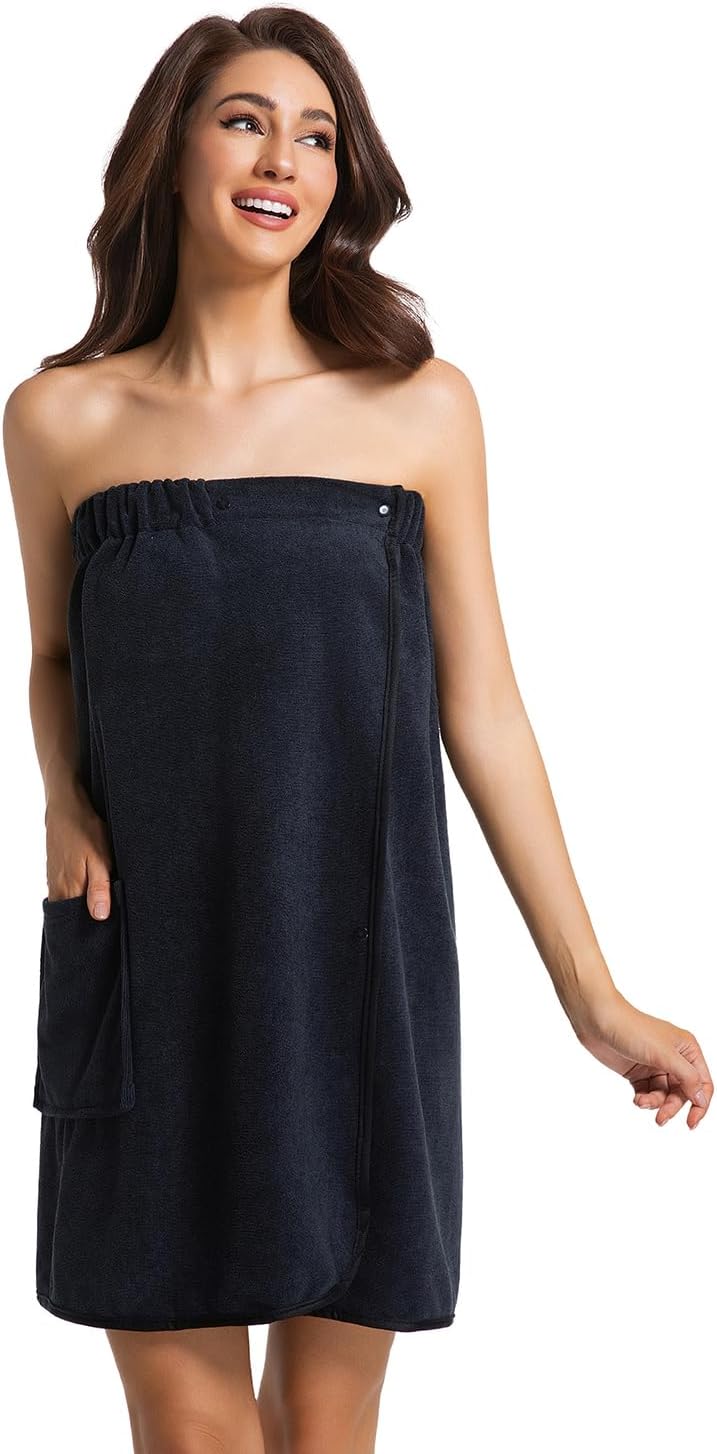 Womens Towel Wrap Bath Robe Lightweight Spa Body Wrap Shower Adjustable Snap Closure
