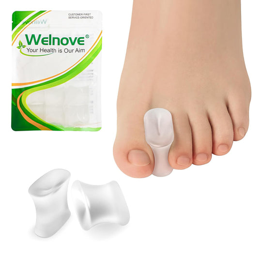 Welnove Upgraded Gel Toe Separators – 8-Pack Aloe Vera Extract Infused Silicone Toe Spacers for Straightening Overlapping Toes, Calluses – Bunion Corrector for Men and Women (Large, Clear)