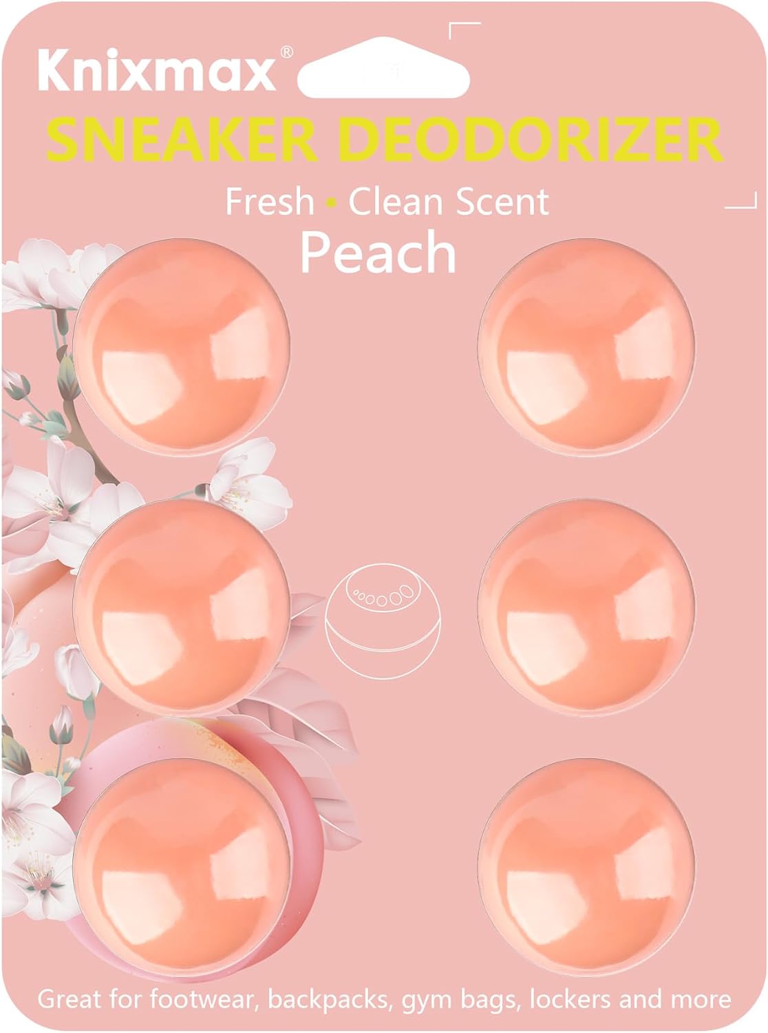 Knixmax Shoe Deodorizer Balls, Boot Deodorizing Shoe Odor Eater Ball Sneaker Deodorants, Gym Bags Lockers Car Air Fresheners, 6 Packs Peach Pink