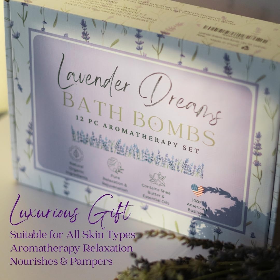 EvolutionUSA Lavender Dreams Bath Bombs for Women, 12 Organic Flower Bath Bombs, Soft Lavender Bath Bombs, Womens Bath Bombs Gift, Lush Bath Bombs for Girls, Relaxing Bathbombs, Bath Balls
