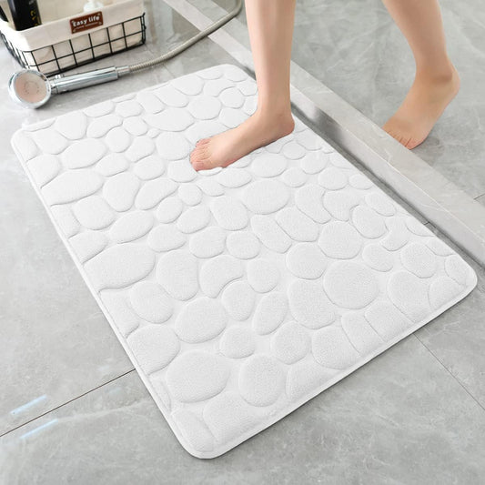 YIHOUSE Memory Foam Bath Mat Cobblestone Bathroom Rugs Super Water Absorbent Bath Mats for Bathroom Machine Washable Bath Rugs(17 x 24,White)