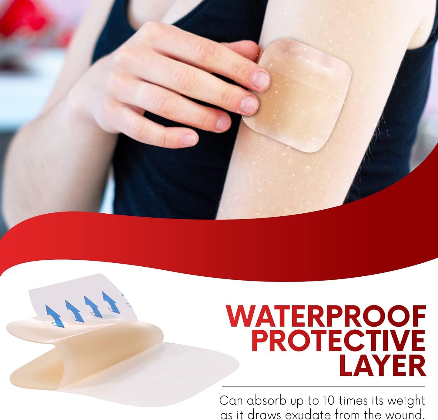 Healqu Hydrocolloid Wound Dressing - 2x2" Thin - Box of 20 Large Bandages - Sterilized Bordered Hydrocolloid Patches for Bed Sores, Abrasions, and More - Waterproof and Absorbent with Protective