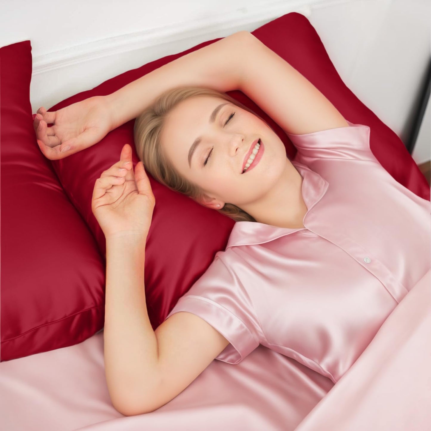 INSSL Silk Pillowcase for Women, Mulberry Silk Pillowcase for Hair and Skin and Stay Comfortable and Breathable During Sleep(Dark Red,Queen)