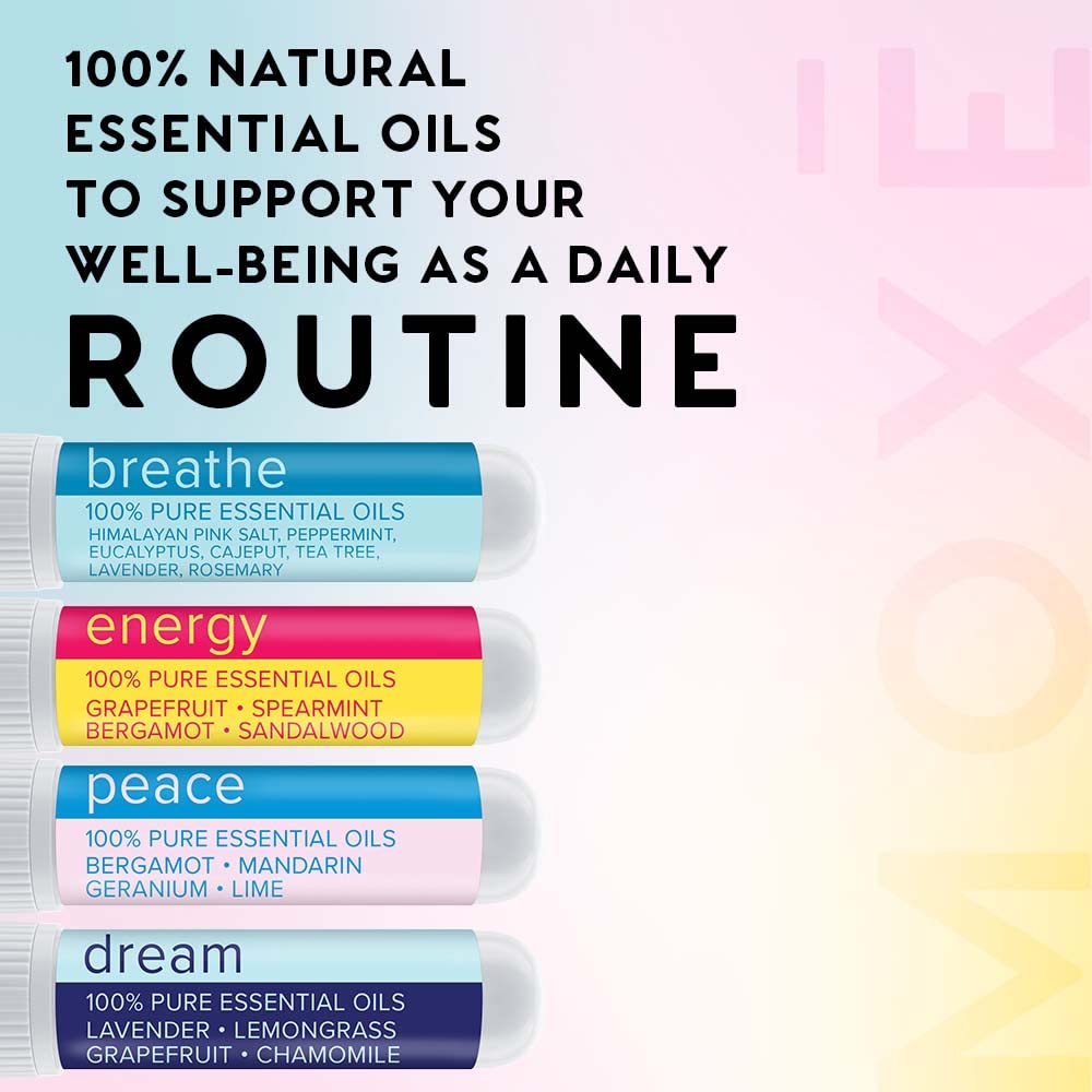 MOXE Daily Aromatherapy Nasal Inhalers Set, All Day Aromatherapy, Therapeutic Grade Essential Oils, Easy & Safe, Leakproof, Portable, Clear Congestion, Improve Energy, Naturally Calming & Relaxing