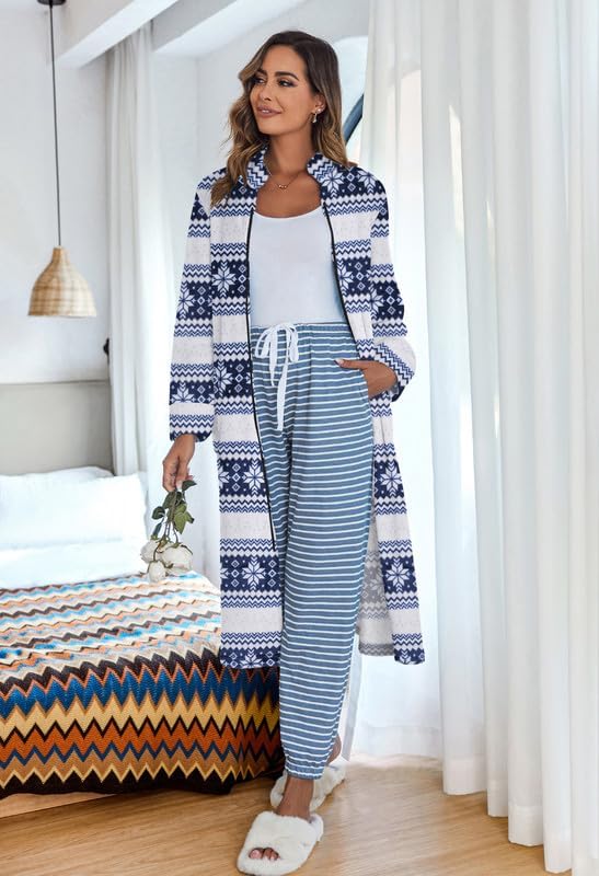 Ekouaer Women's Zip Up Robe Fleece Bathrobe Long Zipper Lounger Warm Housecoat Long Sleeve Nightgown with Pockets S-XXL