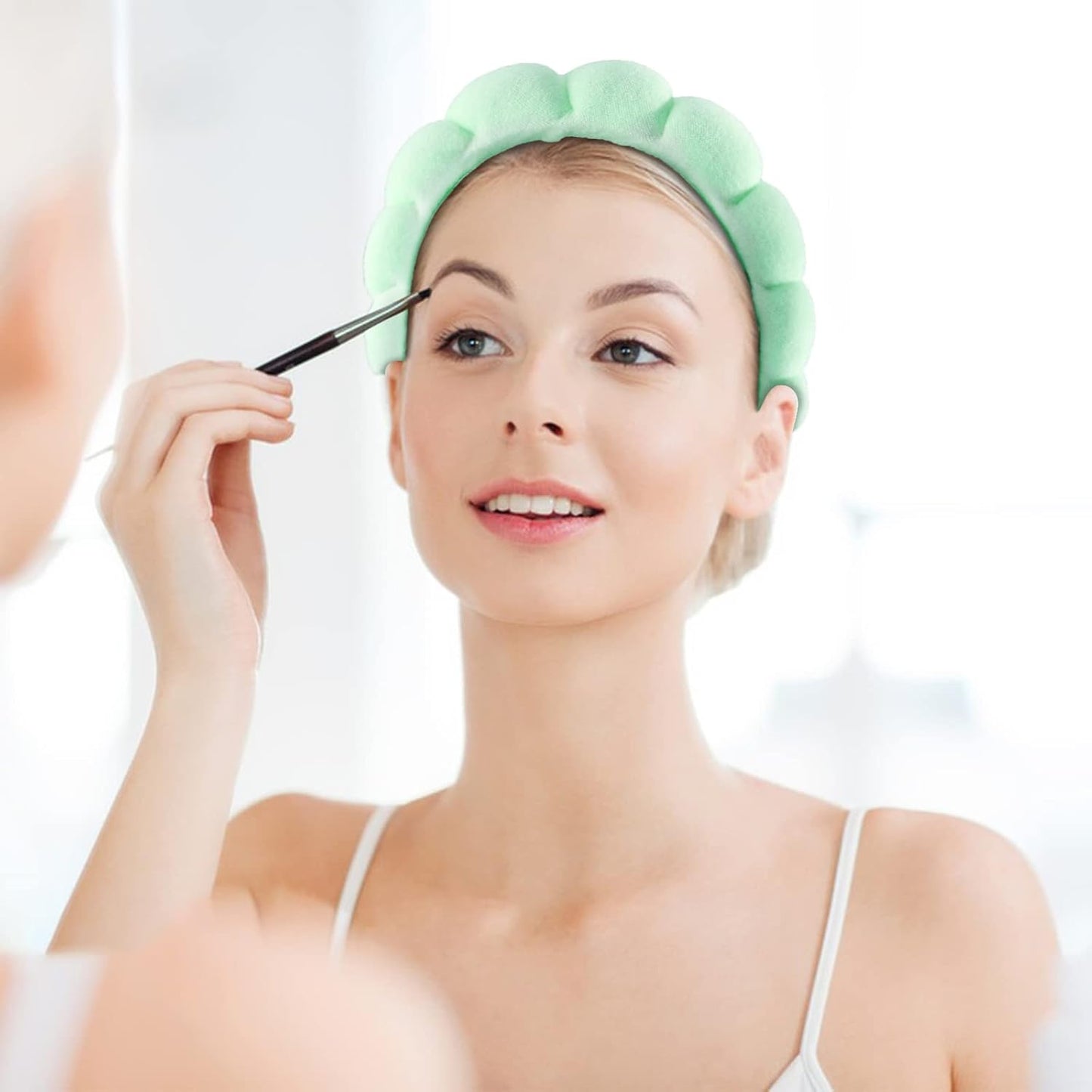 WSICSE Sponge Spa Headband for Women, Green Makeup Headband and Wrist Washband Set for Face Washing, Skincare, Shower, Makeup Removal