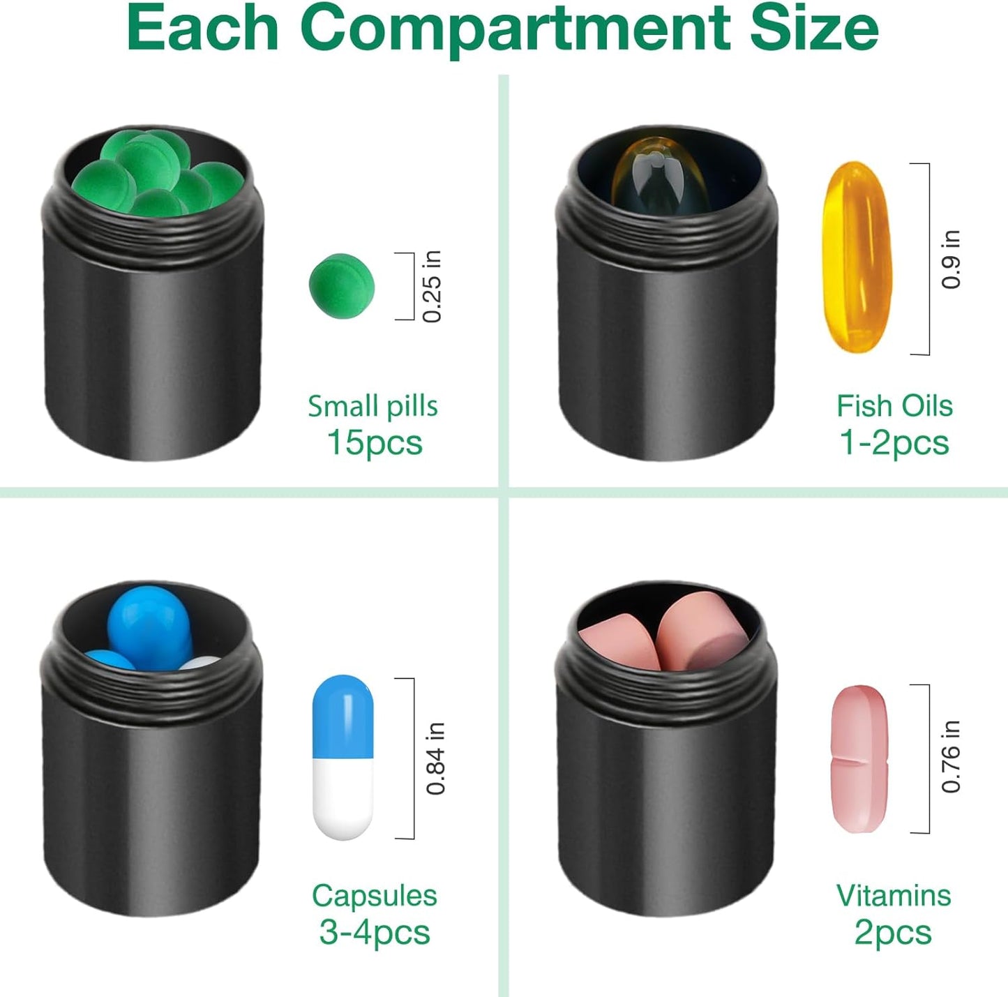 Opret Keychain Pill Holder, 3 Compartments Metal Small Pill Case, Waterproof Portable Travel Pill Box, Pill Container for Purse (Black)