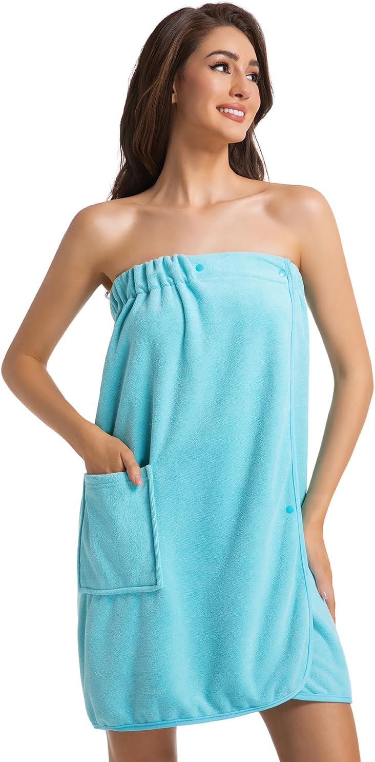 Womens Towel Wrap Bath Robe Lightweight Spa Body Wrap Shower Adjustable Snap Closure Bathrobe