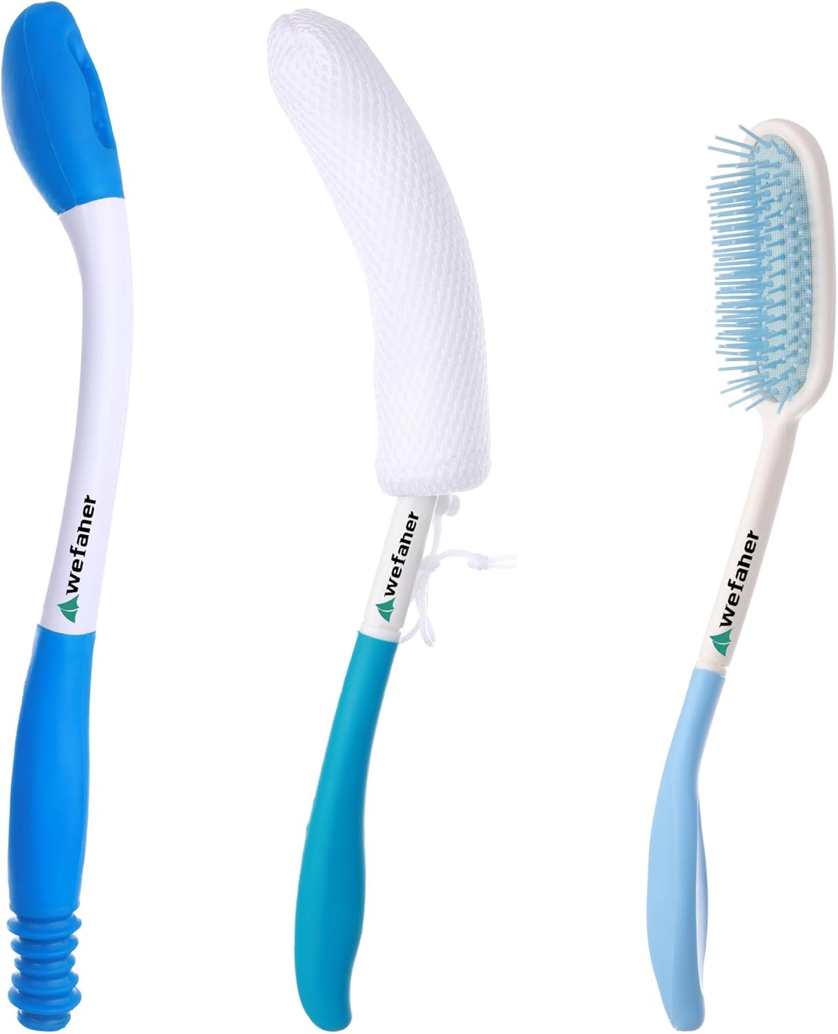 Toilet Aids Set for Wiping - Long Handle Butt Wiper, Anti-Slip Curved Handle Bath Body Brush and Curve Hair Brush for People Overweight, Elderly and Disabled People（3PCS Personal Hygiene Kit)