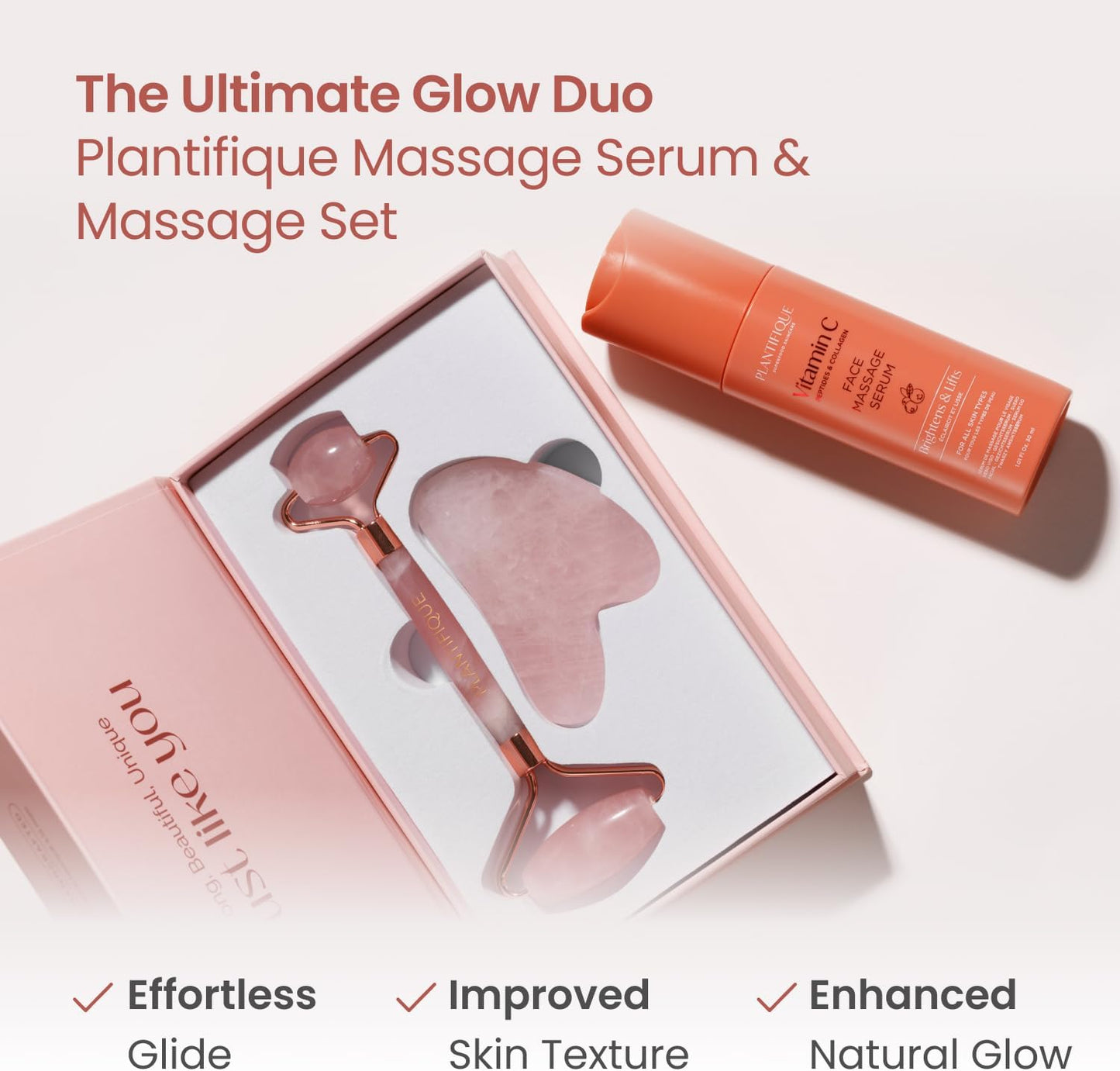 PLANTIFIQUE Face Roller and Gua Sha Rose Quartz Certified | Gifts | Guasha Tool for Face | Jawline Shaper | Your Skin Care Routine