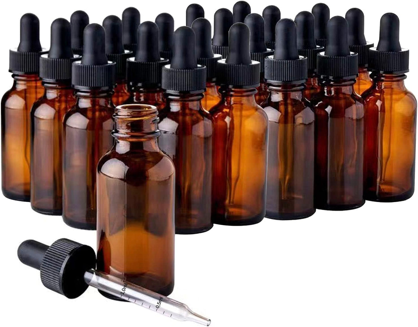 24 Pack Amber Glass Dropper Bottle, 1 oz, with Measuring Eye Dropper, Leak Proof Travel Dispenser Bottle for Essential Oils/Chemistry Laboratory Chemicals/Cologne and Perfume