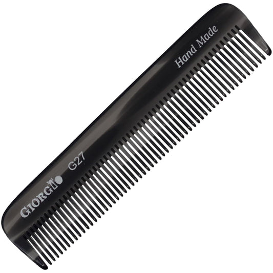 Giorgio G27 Handmade All Fine Tooth Pocket Comb, Hair Comb Straightener for Everyday Grooming Styling Hair, Mustache and Beard for Men Women and Kids, Saw Cut and Polished Black Graphite