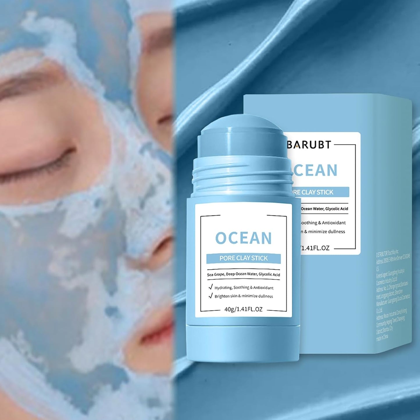 Clay Mask Stick, Deep pore Cleansing, Exfoliator Blackhead Remover Pore Cleanser Gentle Exfoliation Skin Brightening, Hydrating & Moisturizing Face Mud Mask for All Skin Types, Men & Women (Blue)