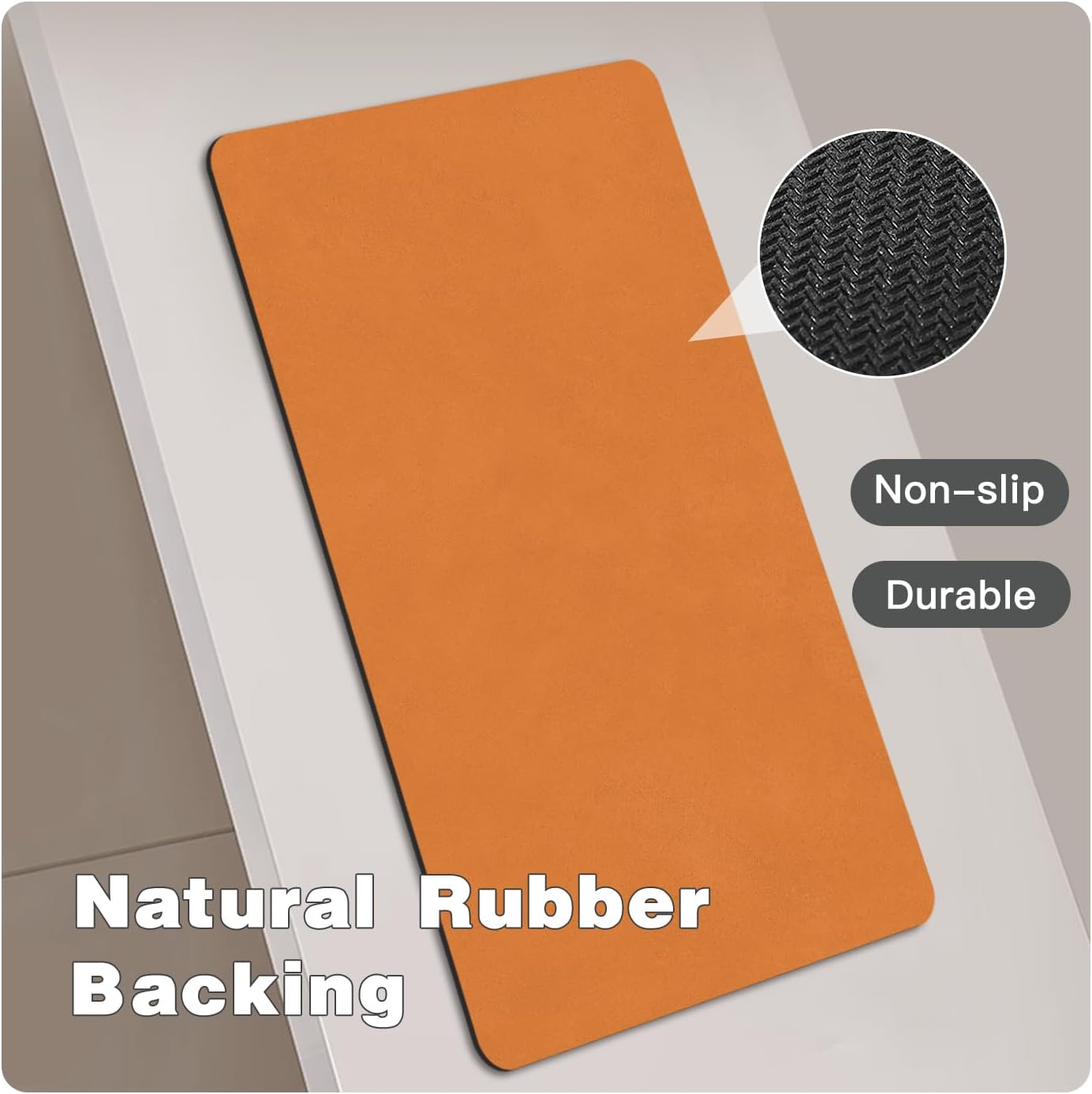 Bathroom Mat Quick Dry, Bathroom Rugs Non Slip Washable Thin Absorbent Bath Mat Fits Under Door Bathroom Floor Mat Perfect for Bath, Shower, or Sink 17"x59" Orange