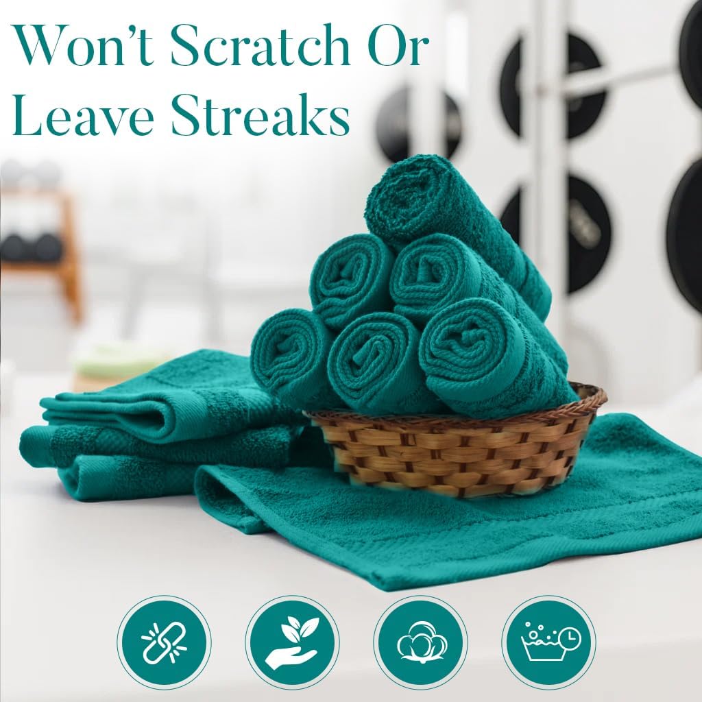 DAN RIVER 12-Pack Premium 100% Cotton Teal Face Towels – Reusable Face Towel Set, Soft & Absorbent Face Cloths for Bathroom & Body – Hand and Face Towels, 550 GSM (12x12 in)