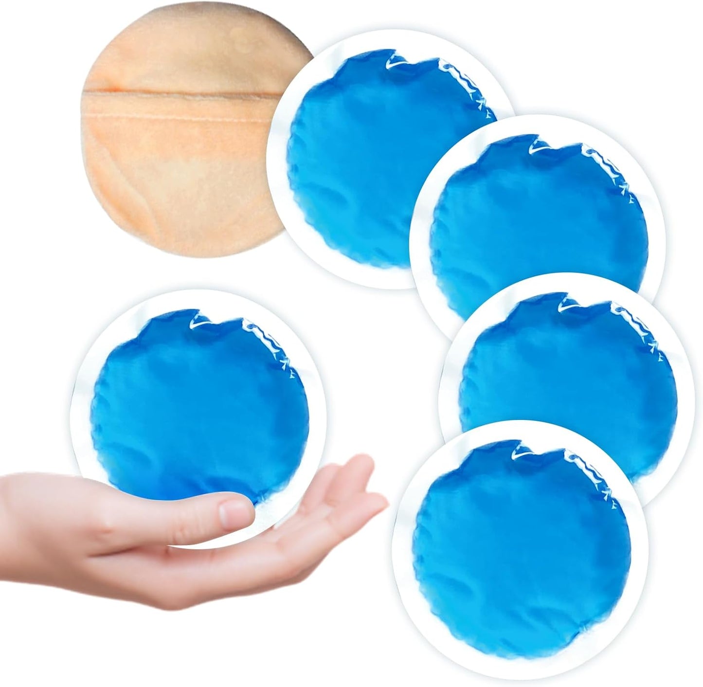 WORLD-BIO Small Soft Ice Pack for Injuries（5 pcs）- Round Ice Packs for Face，Reusable Gel Ice Pack with Cloth Backing & Sleeve for Pain Relief, Toothaches,Minor bruising-Blue