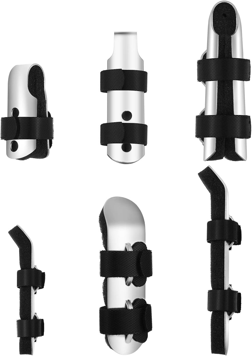 6 Pcs Finger Splint Metal Support Finger Brace Arthritis Knuckle Immobilization with Soft Foam Inner Band and Protective Vent for Adults and Children, 2 Styles, Different Sizes(Black)