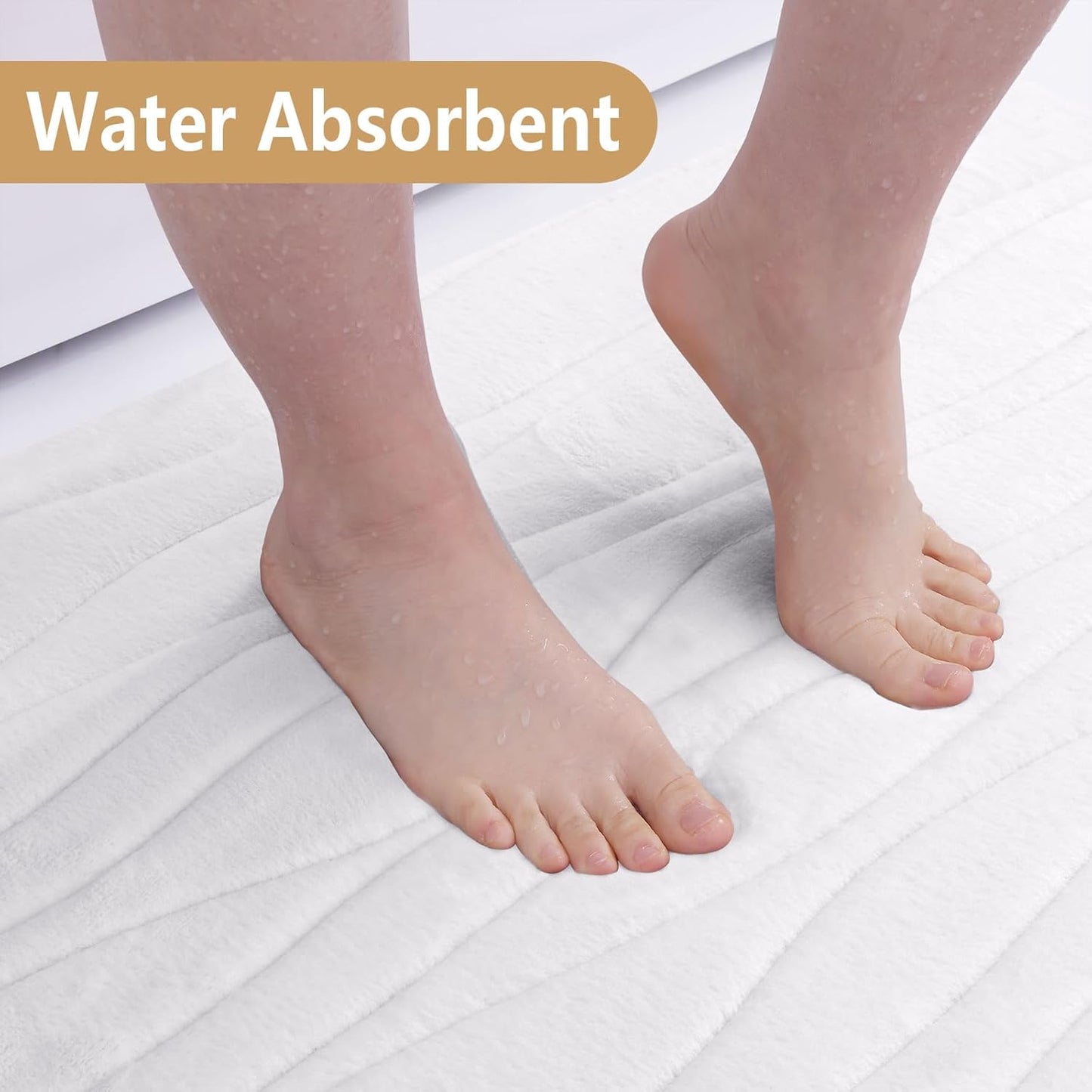 Buganda Memory Foam Bathroom Rug Mat 70x24, Extra Soft and Absorbent Bath Mats, Non-Slip and Machine Washable Bath Rugs for Bathroom Floor,Tub and Shower, White