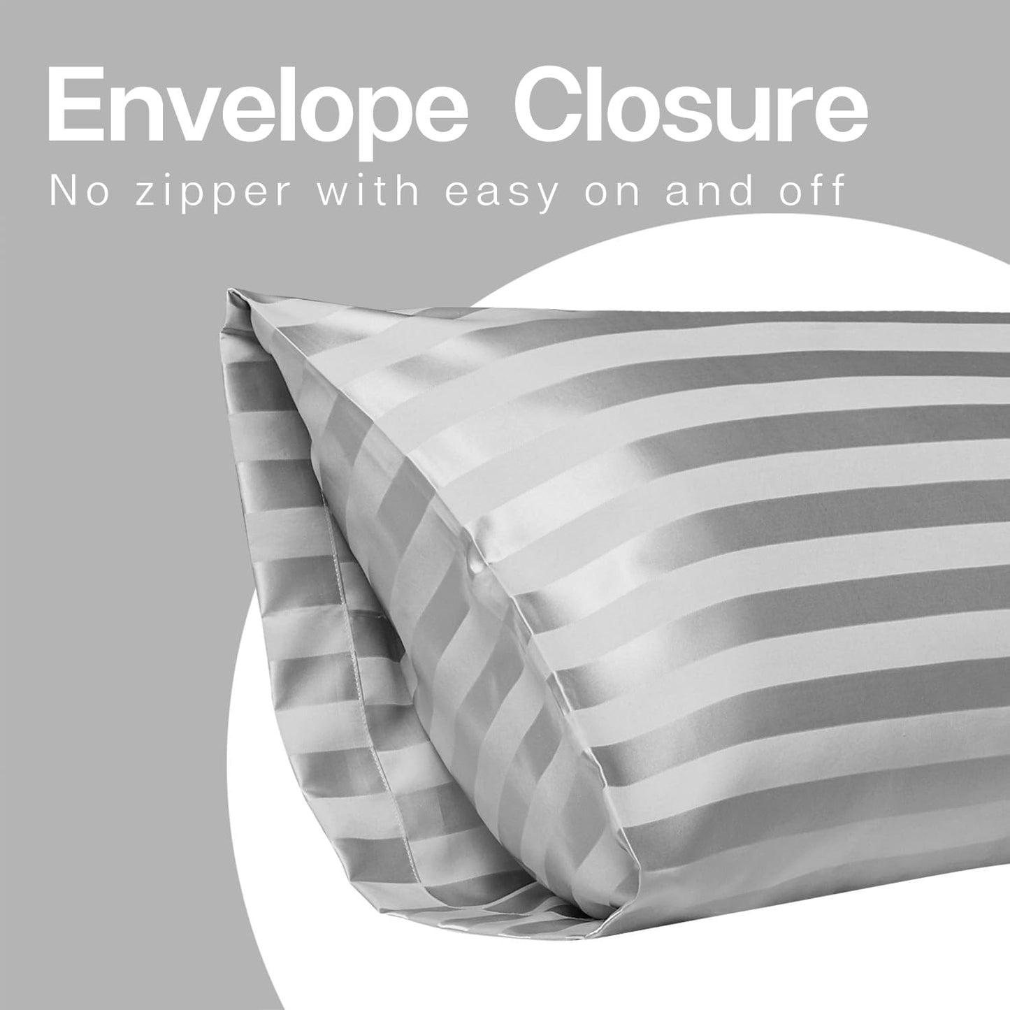 MR&HM Satin Body Pillow Cover, Soft and Breathable Body Pillow Case with Envelope Closure, Cooling and Silky Long Pillowcase for Hair and Skin,Grey (20x54, Silver Striped)