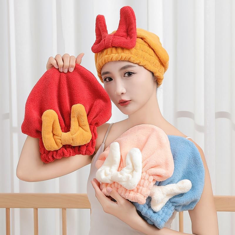 Ultra Absorbent Hair Quick Drying Towel for Women Girls New Microfiber Hair Towel Wrap Dry Turban Soft Bow Tie Plopping Head Towels Shower Cap for Kids (Blue)
