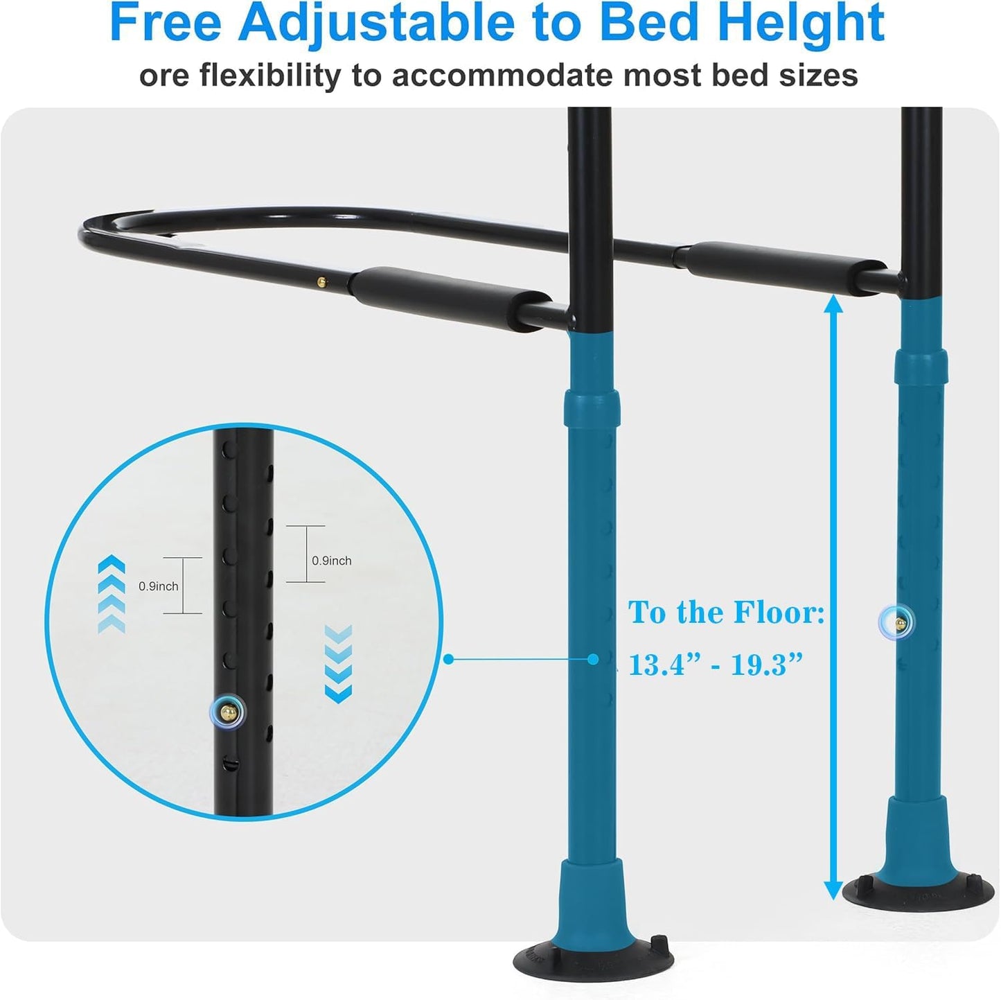Bed Rails for Elderly Adults Safety - Elderly Assistance Products, Bedrails for Rlderly Adults Grab Bar Bed Handrails, Bed Rail with Pocket, Motion Sensor Light Fits King, Queen, Full, Twin (Black)
