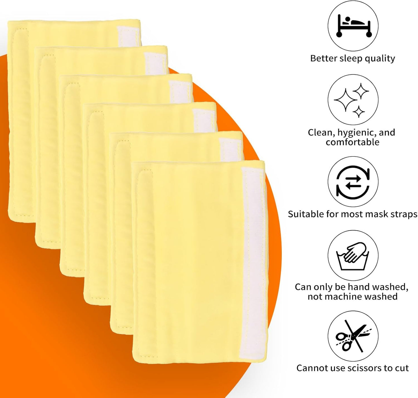 6 Pack Satin Strap Covers Breathable Strap Cushions Work for Most Headgear Straps Can Reduce The Tracks On The Face Made of Soft Fabric Face Pads (Yellow)