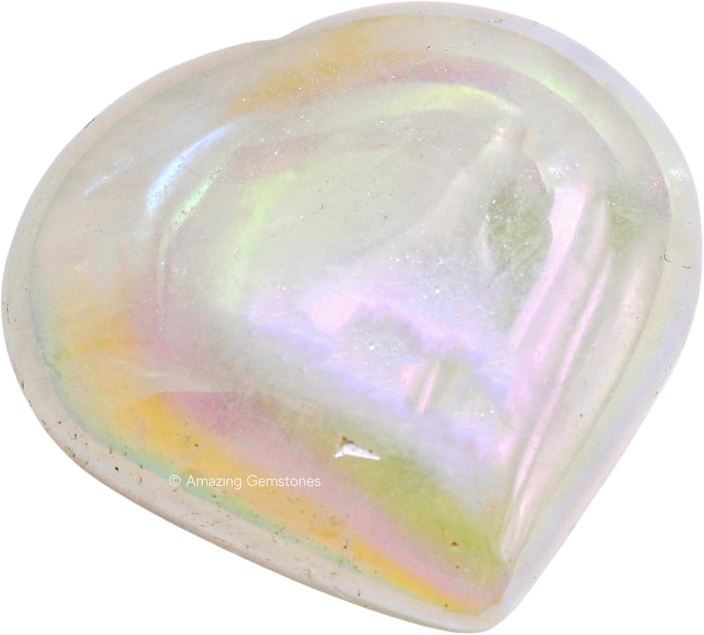 Amazing Gemstone Angel Aura Quartz Crystal Heart Palm Stone - Pocket Massage Worry Stone for Natural Body Chakra Balancing, Reiki Healing and Crystal Grid