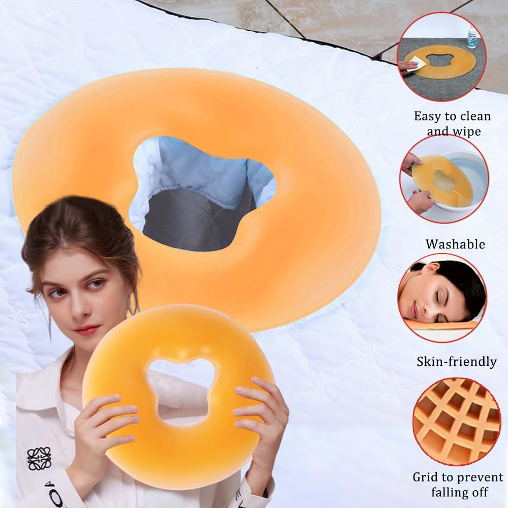 Silicone Face Massage Pillow,SPA Beauty Face Relax Headrest,Salon Skin Care Soft Overlay Travel Head Support,Yellow