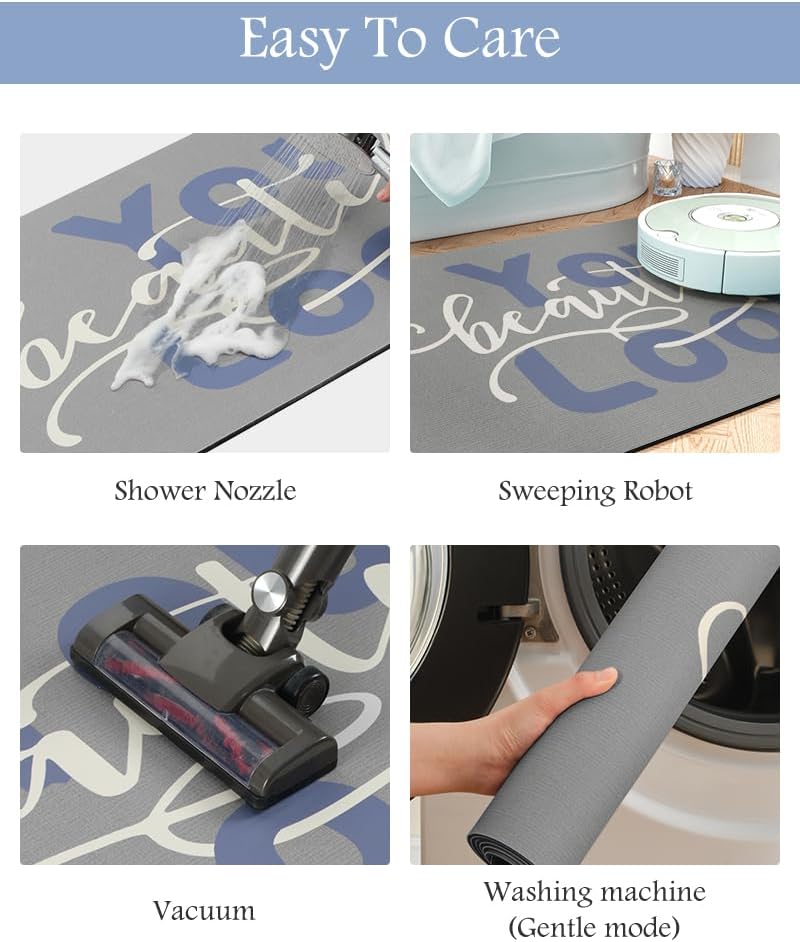 MontVoo-Bath Mat-Bathroom Mat Rug Non Slip Super Absorbent Stain Resistant Quick Dry Thin Bathroom Rug-Bath Mats for Bathroom Floor Bathtub Vanity-24 x35 Blue-Look