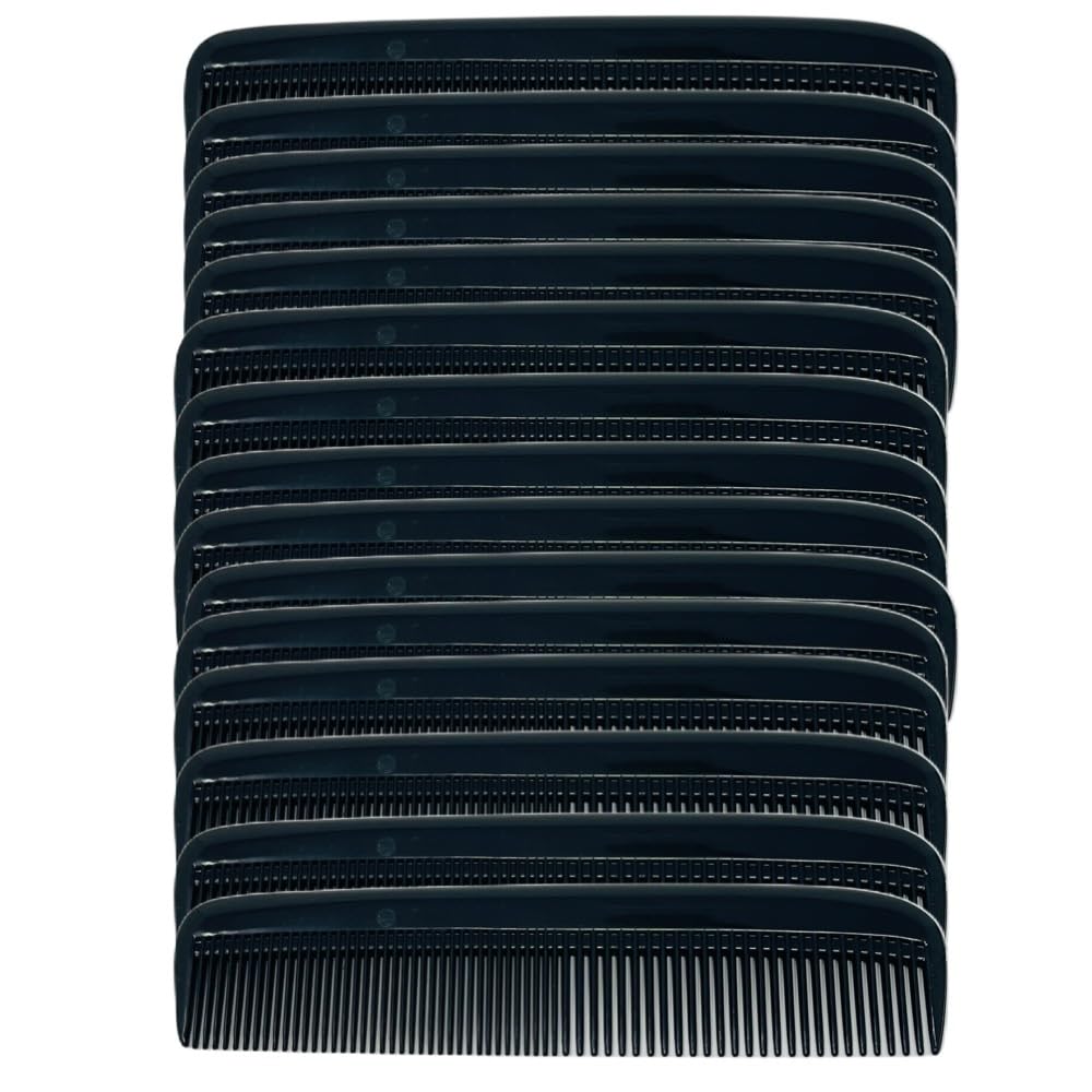 G.B.S (15 Pack) Pocket Comb Black Unbreakable Round Teeth Course Fine Pocket Beard & Mustache Combs for Men's Hair (Black, 5 Inch (Pack of 15))