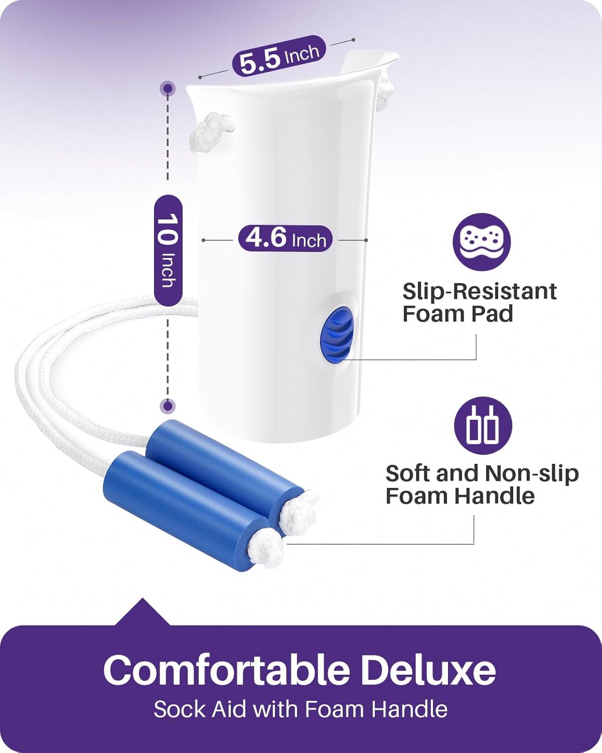 KEKOY 4.6INCH Sock Aid for Putting on Socks, Wide Sock Assistant Device No Bending with Foam Handles, Sock Helper/Puller Aid Easy Put on for Seniors, Disabled, After Surgery Recovery(White)