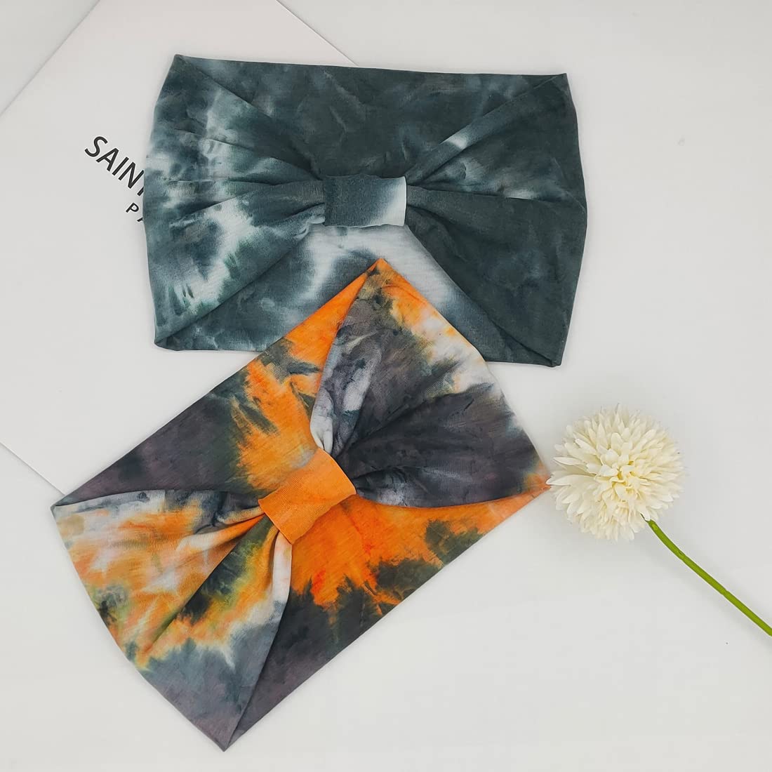 Wide Boho Headbands for Women Fashion Knotted Headband Yoga Workout Hair Accessories African Head Wrap Orange Tie Dye 4 Pack