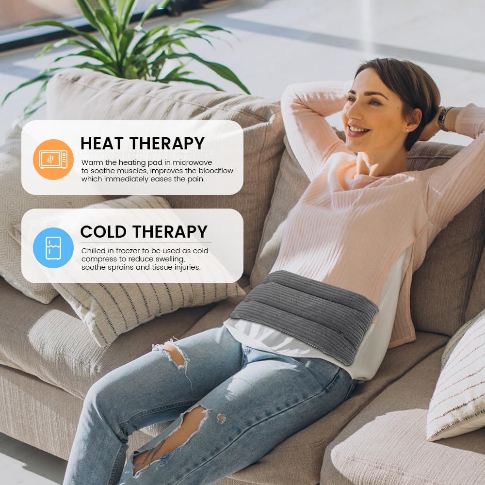 Microwave Heating Pad 6 x 12 Heating Pad Microwave, Microwave Bean Bag Heating Pad for Neck and Shoulders, Moist Heat Pack Pillow Warm Compress for Muscles, Joints, Abdomen (Dark Gray) - 2 Pack