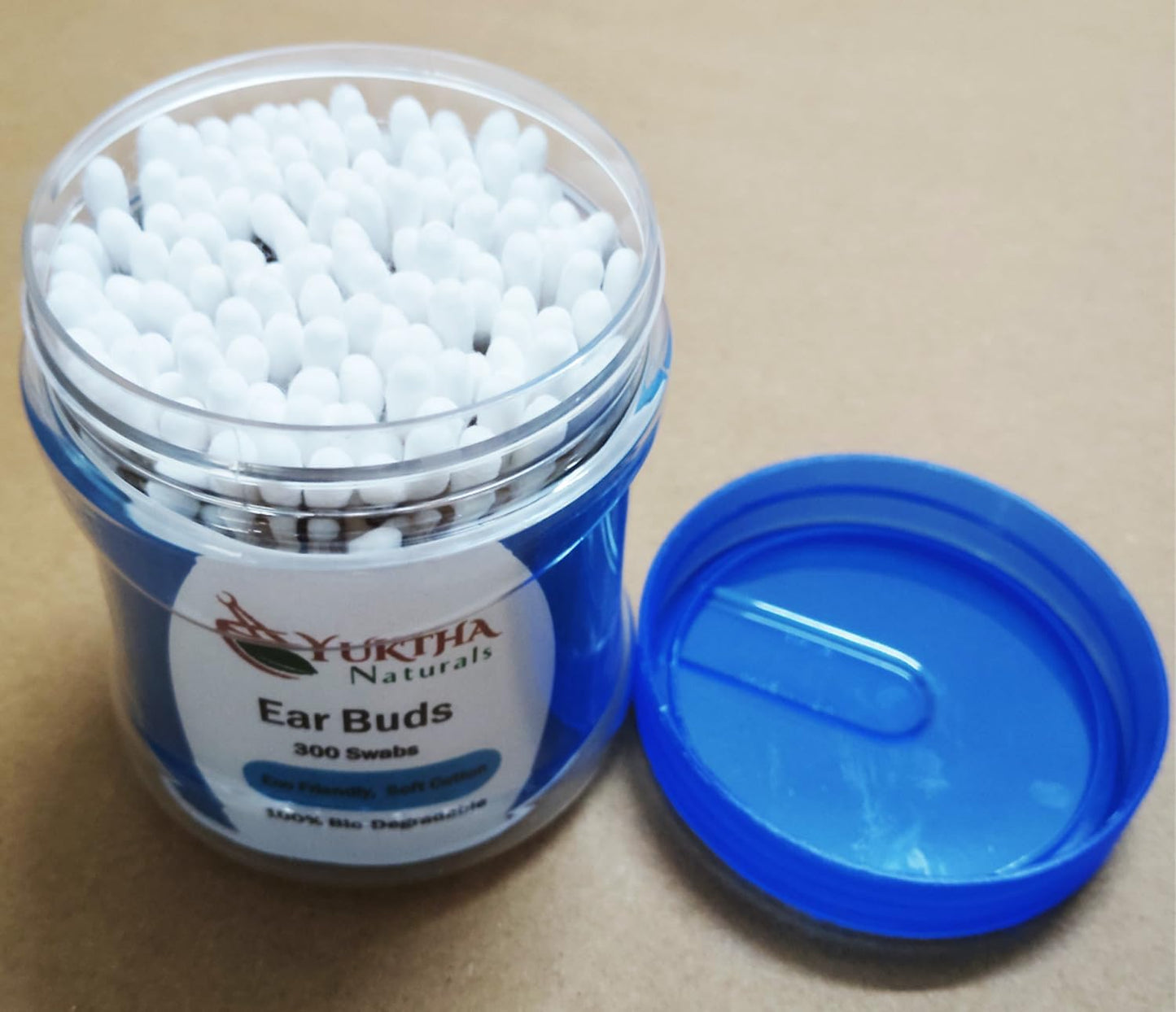 Cotton Swab Ear Buds with Wooden Sticks, Reusable Pet Bottle - 100% Biodegradable