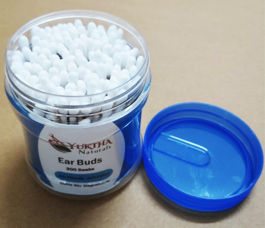 Cotton Swab Ear Buds with Wooden Sticks, Reusable Pet Bottle - 100% Biodegradable