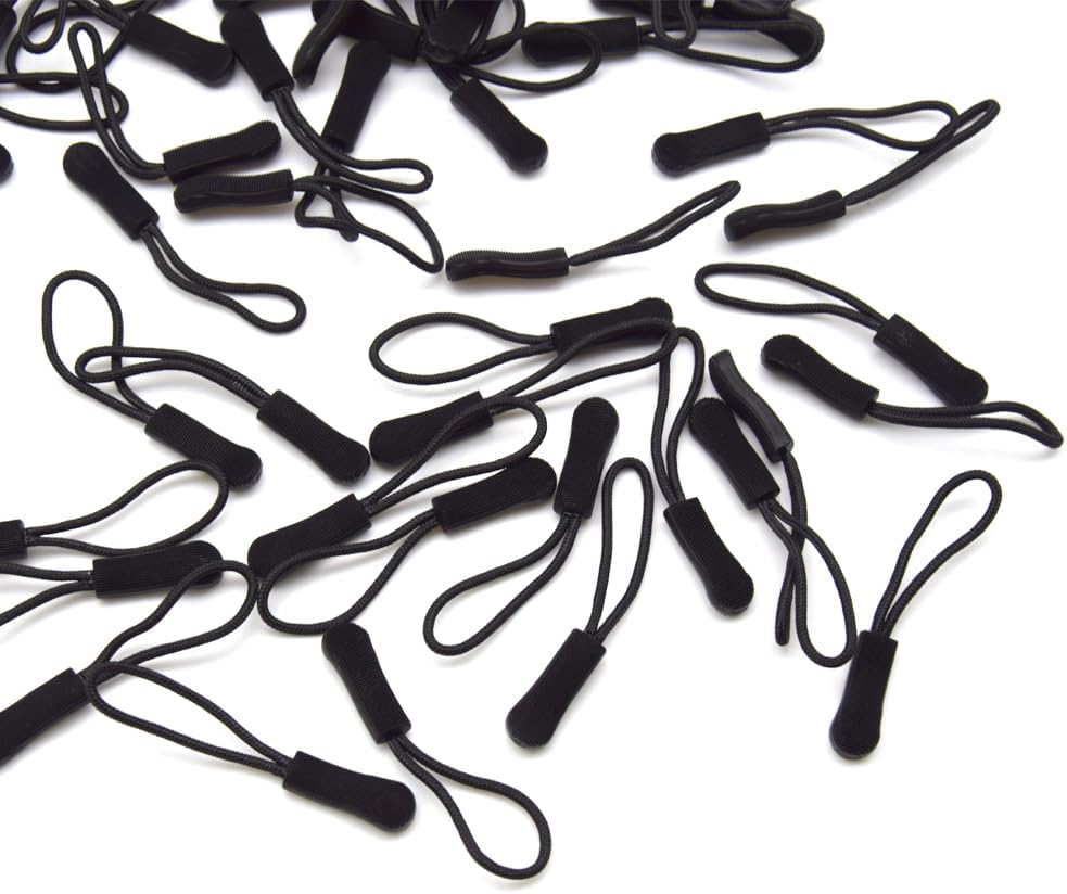 Ruidee 50 Pieces Zipper Pulls Zipper Tabs Zipper Pull Cord Extender Replacement Zipper Pulls for Backpacks, Jackets, Luggage, Purses, Handbags（Black）