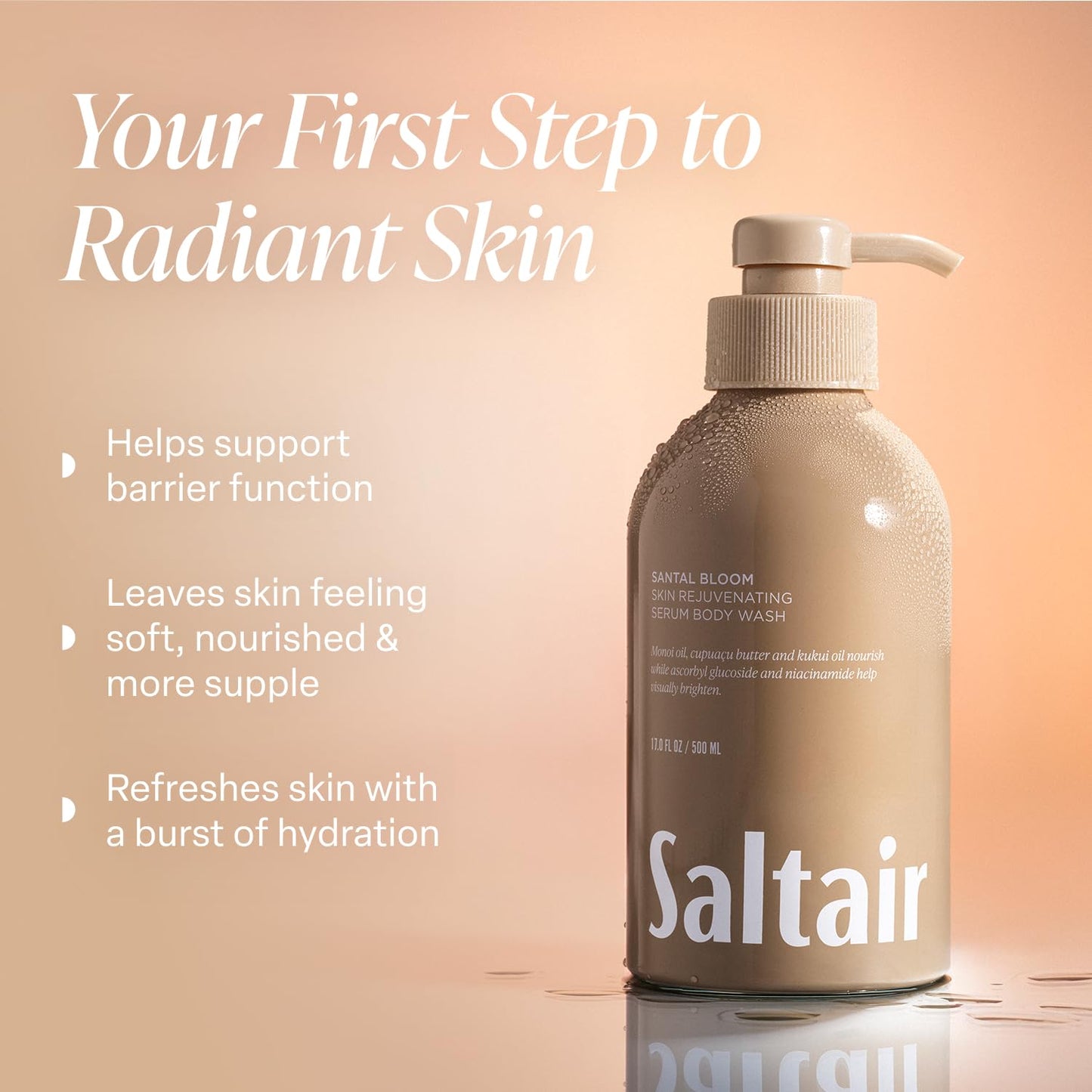 Saltair Body Wash, Santal Bloom 2-Pack. Moisturizing Body Cleanser with Monoi Oil and Cupuacu Butter. Luxury Shower Gel for Women. Vegan, Cruelty-Free Paraben Free. 2x 17oz Pump Bottles