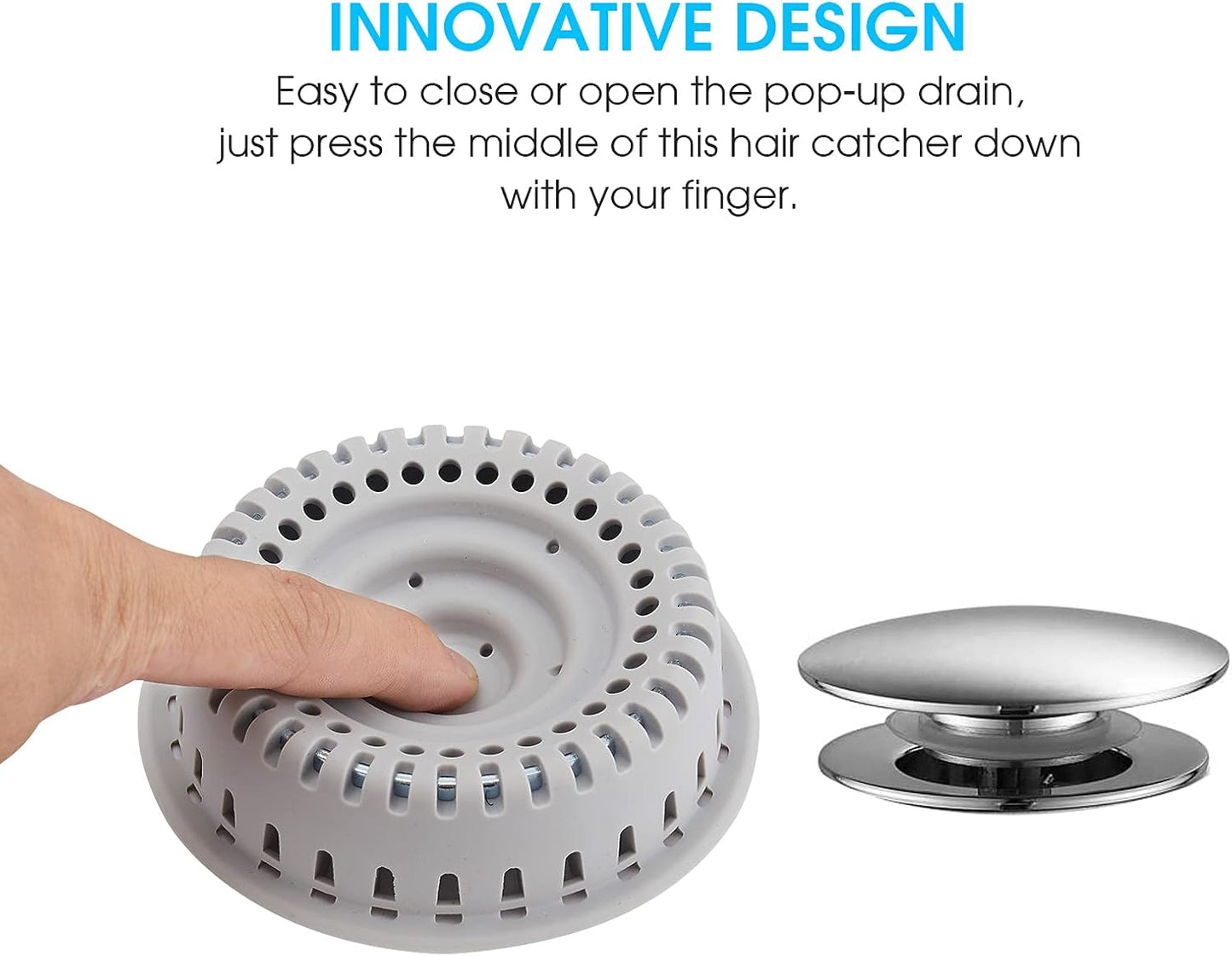 Drain Hair Catcher, Upgraded Protector with Silicone & Stainless Metal Designed for Pop-Up and Regular, Effective Without Slowing Drainage