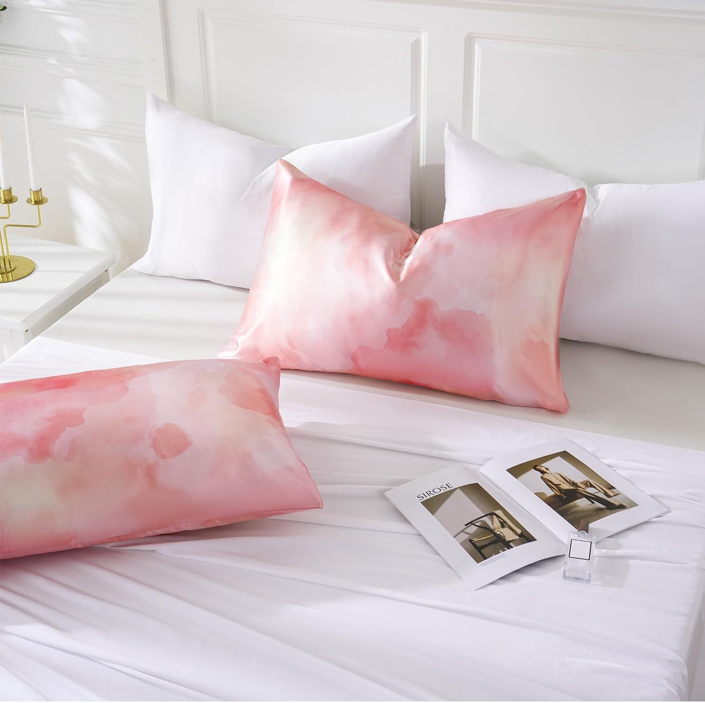 MR&HM Satin Pillowcase for Hair and Skin, Silk Satin Pillowcase 2 Pack, King Size Pillow Cases Set of 2, Silky Pillow Cover with Envelope Closure (20x36, Dream Pink)