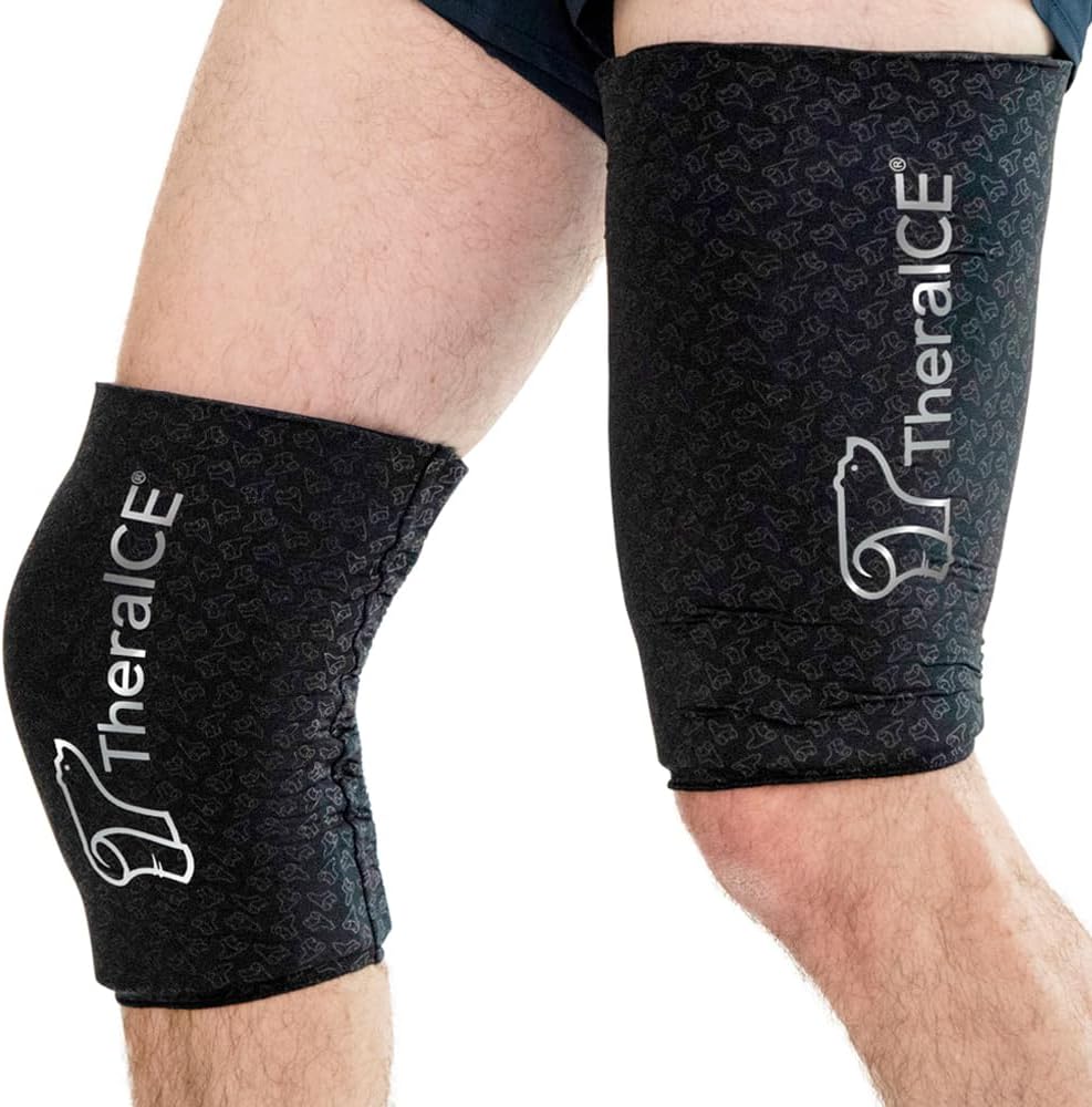 TheraICE Knee Ice Pack Wrap Compression Sleeve for Injuries, Reusable Gel Cold Packs Brace Also for Hamstring & Qaud - Flexible Cold Wrap Recovery from & Pain Relief (XL)