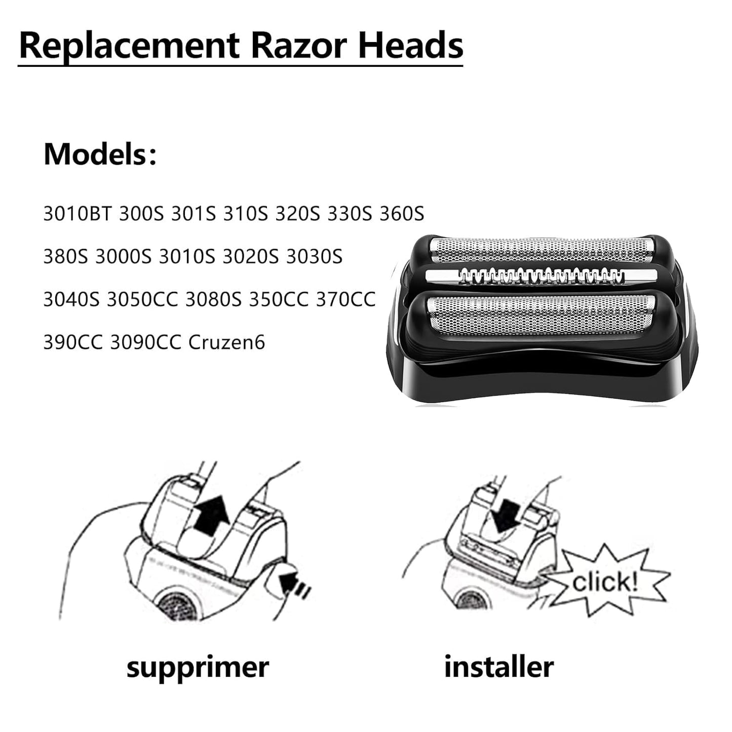 21B Shaver Blades for Braun Series 3 Replacement Head&for Braun s3 Wet and Dry Replacement Head, 21B Foil and Cutter Compatible with Braun Series 3 Electric Razors 300s,310s,3010s,3040s,5409,340s-4