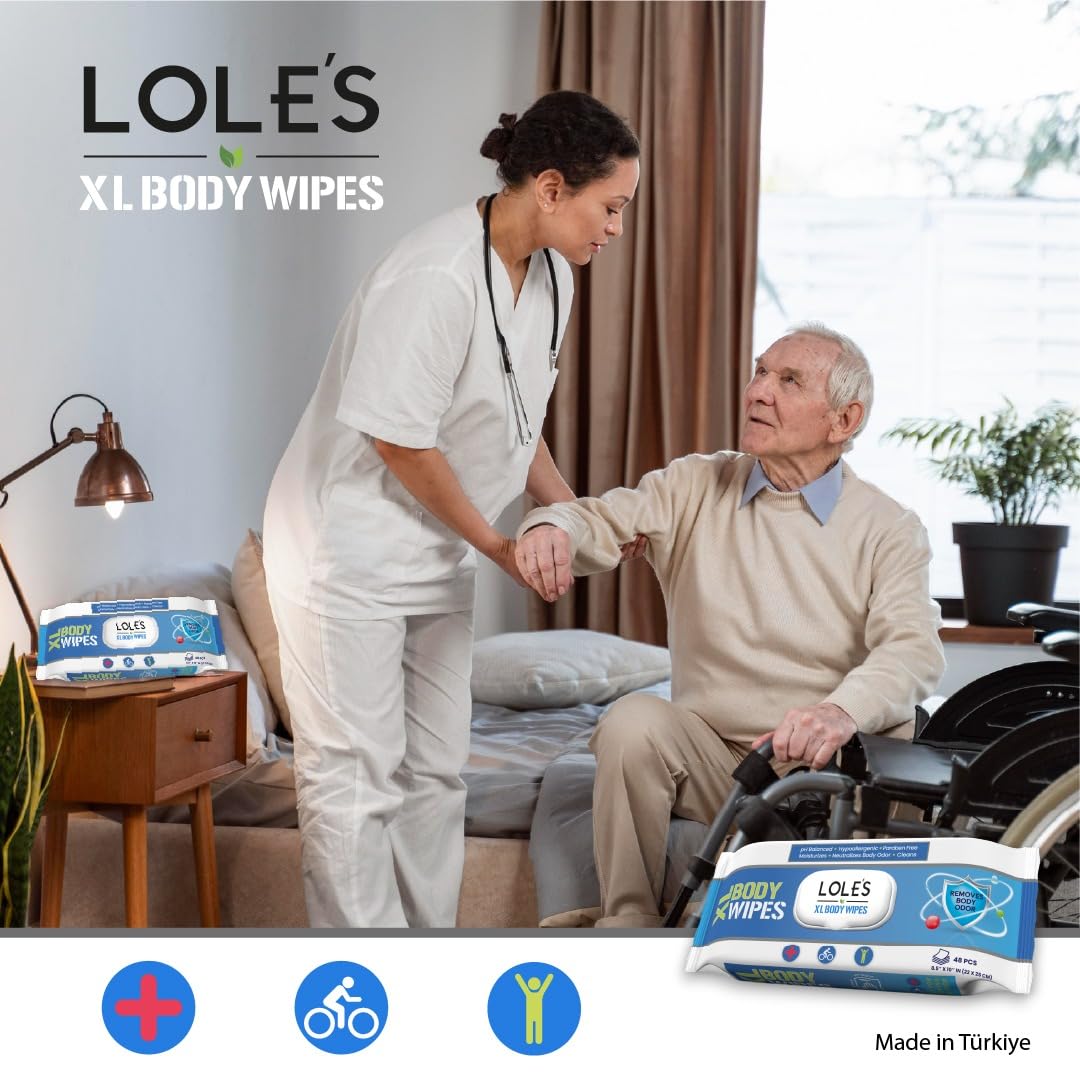 LOLE'S Body Wipes XL - Wet Wipes for Adults, 192 Count - 4 x 48, Adults No Shower, Adult Bed Bath, Incontinence Wipes Large & Fresh, Paraben Free, Ideal for Camping, Gym, Travel, Hospital