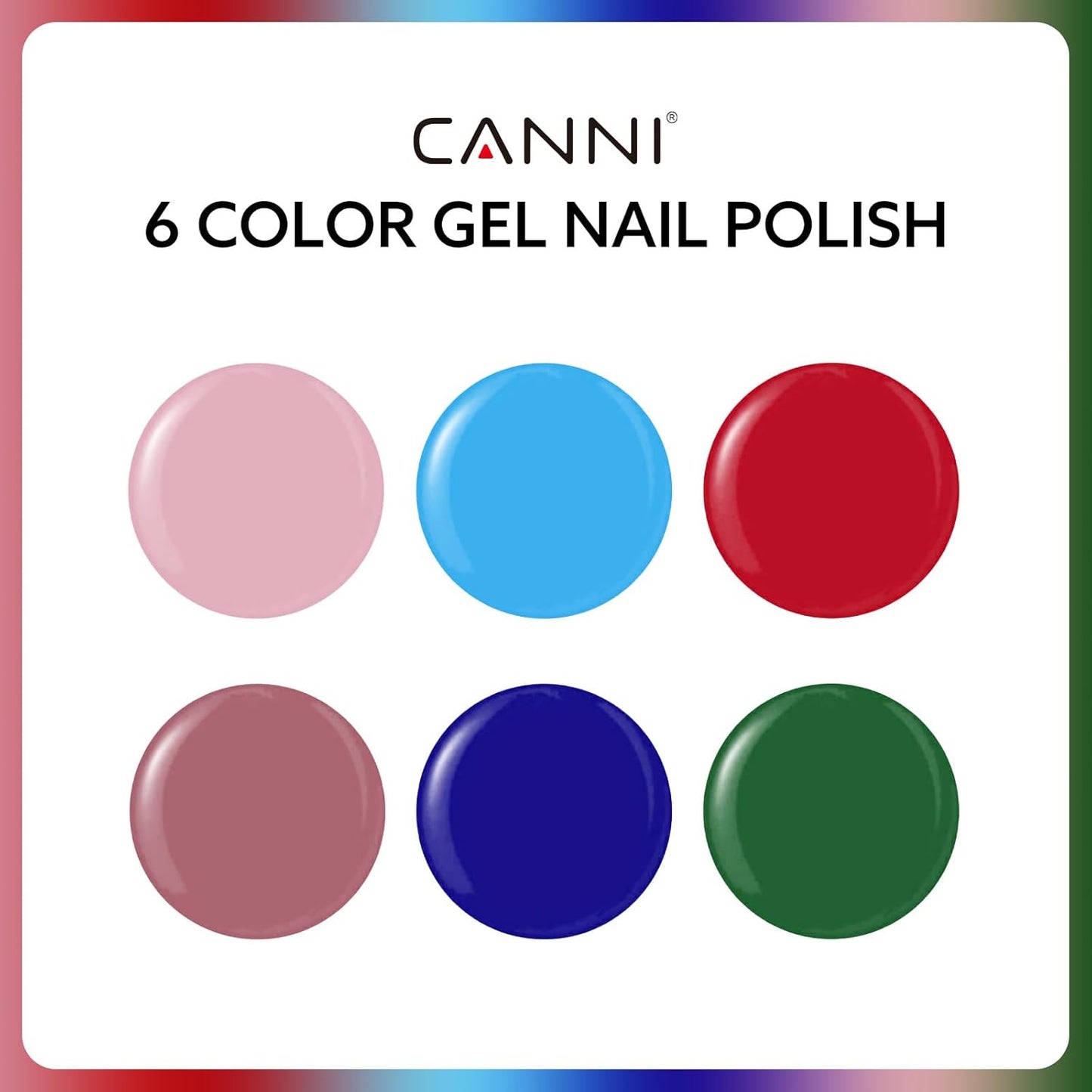 CANNI 6Pcs 9ml Gel Nail Polish Set- Pink Blue Red Deep Emerald Green Light Blue Gel Polish Kit Colors DIY at Home Salon Christmas New Year's Gifts for Girls