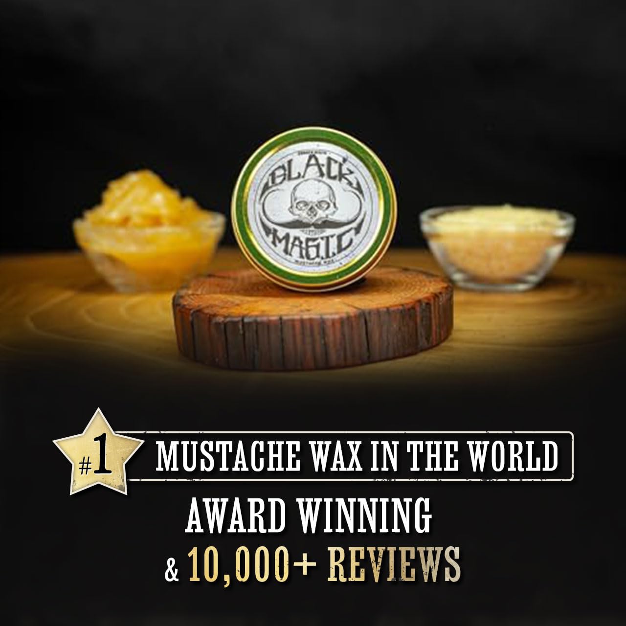 THE VINTAGE GROOMING CO. Black Mustache Wax | Black Magic Death Grip Moustache Wax | Hide Grey Hair In Beard Or Moustache | Extra Strong Hold Mustache Wax Unscented | 1 oz Tin Heat Source Required