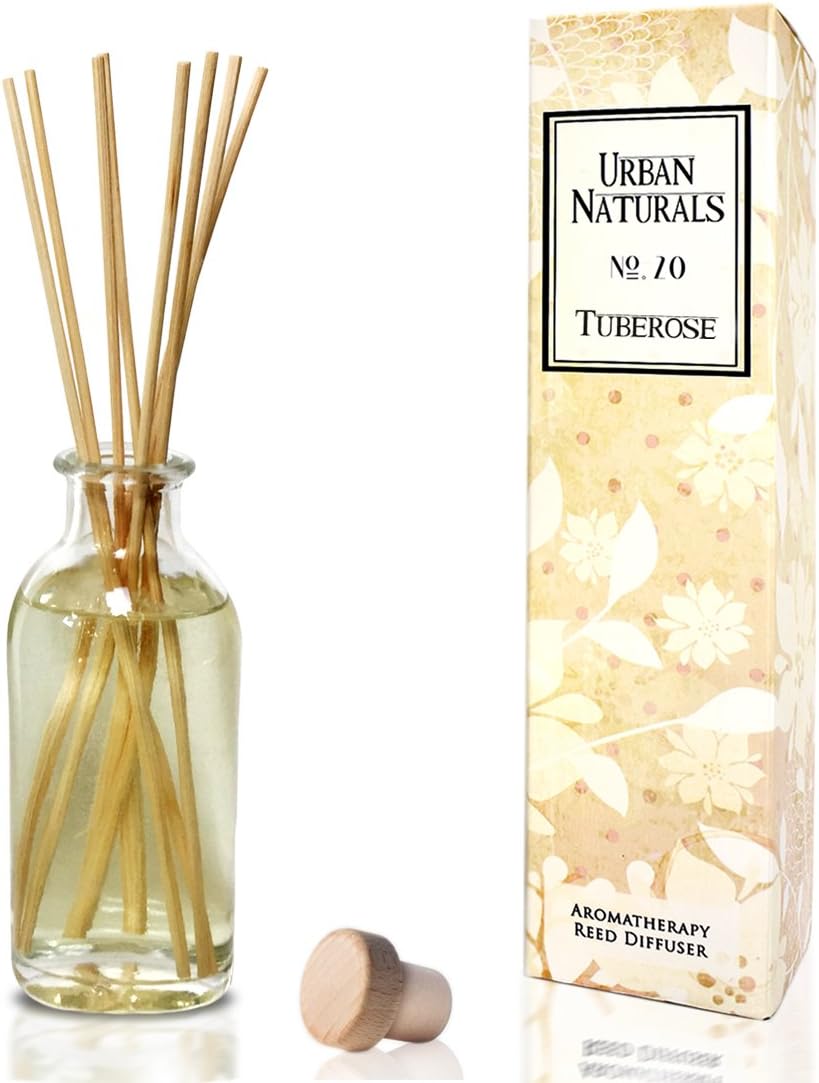 Urban Naturals Tuberose Fragrance Oil Reed Diffuser | Exotic Tuberose and Fragrant Orange Blossom | Floral Room Freshener with Reeds | Vegan. Made in The USA