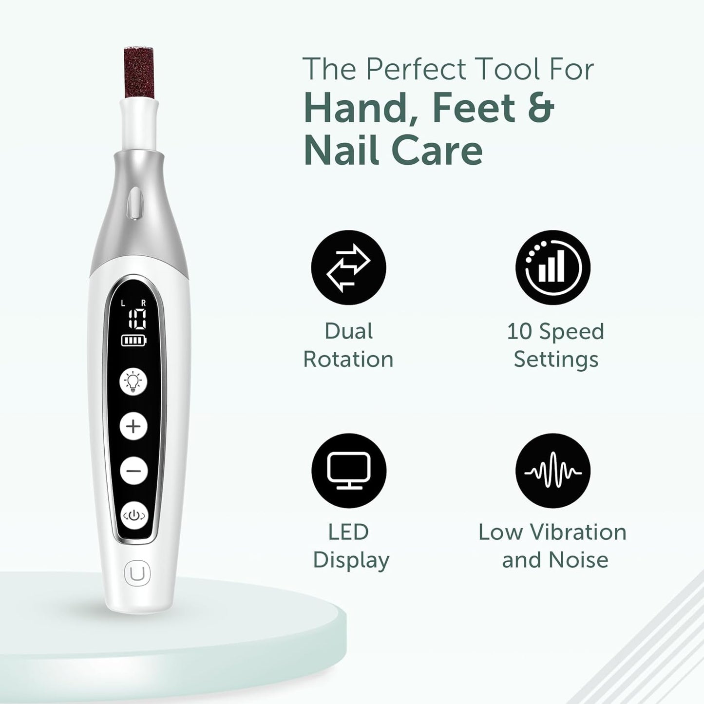 PediLux Pro Professional Manicure Pedicure Kit, Cordless Electric Nail File Drill Set, Thick Toenail Grinder, Toe Nail Dremel Tools, Filer, Buffer, Sander, Remove Cuticles, Callus for Men & Women