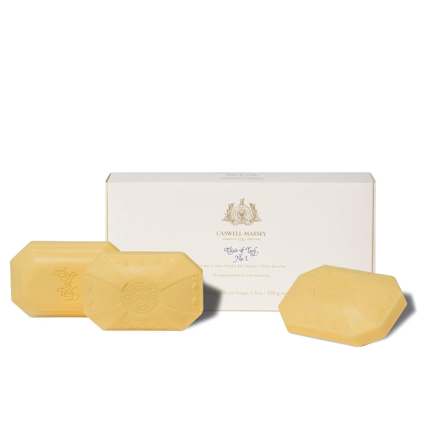Caswell-Massey Natural Bar Soap Gift Set - Elixir of Love Scent - Romantic Triple-Milled Moisturizing Body Soap Bars for Women, Plant-Based Formula for Soft Skin, Made in USA, 3 x 3.5 oz